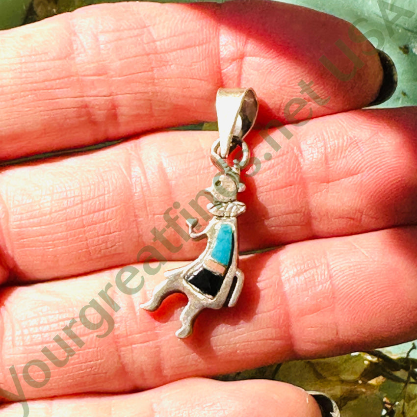 Authentic Sterling Silver Figural Pendant with Turquoise Channel Inlay - Perfect for Necklaces, Gifts & Boho Jewelry Collections
