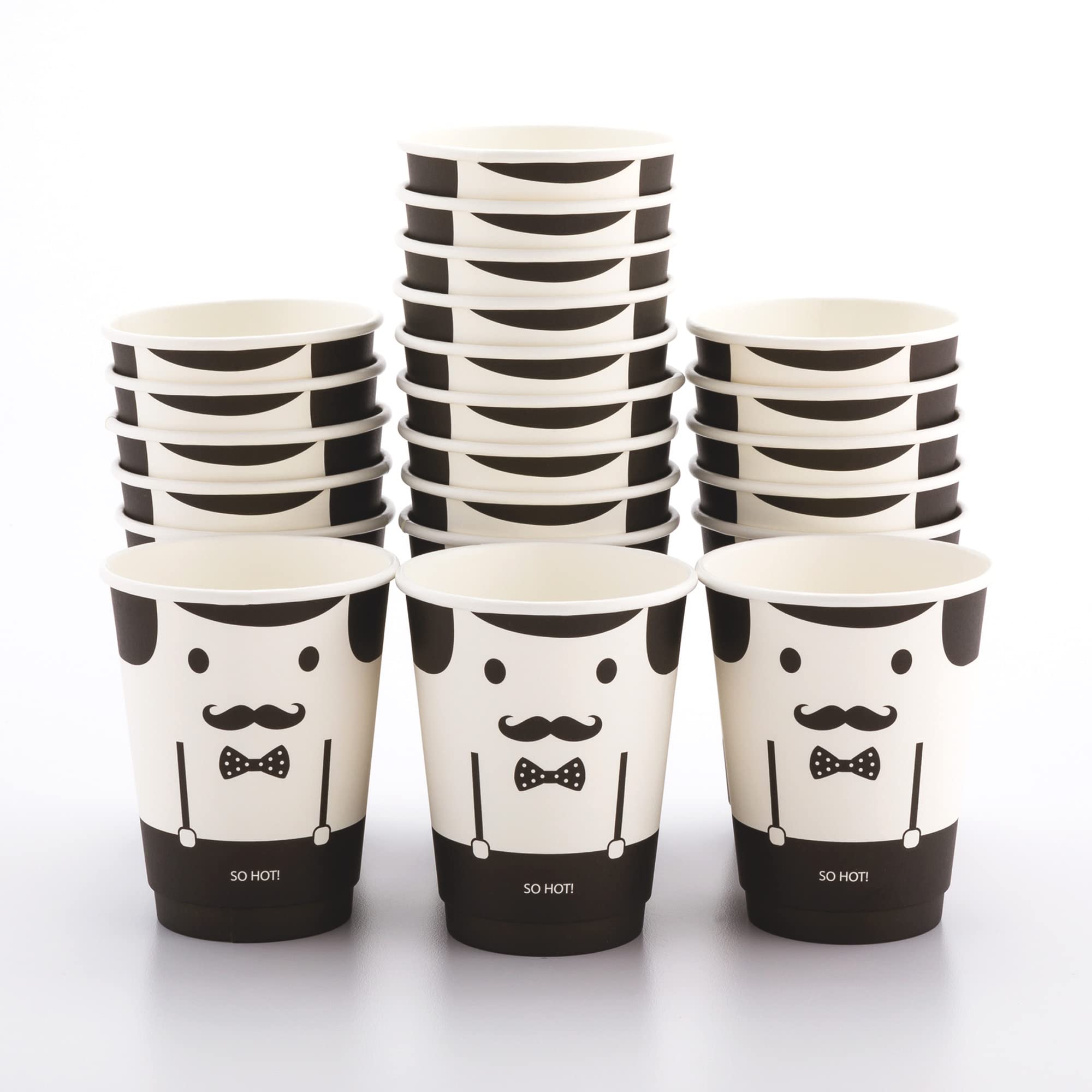 12oz Disposable Paper Coffee Cups - 25 Pack Leakproof & Insulated Hot Cups with Matching Lids (Sold Separately) | Eco-Friendly Black & White Design for Cafes, Offices & Home Use