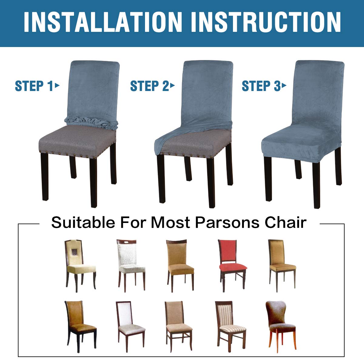 Stretch Velvet Dining Chair Covers Set of 6 - Washable Parson Slipcovers for Home & Restaurant