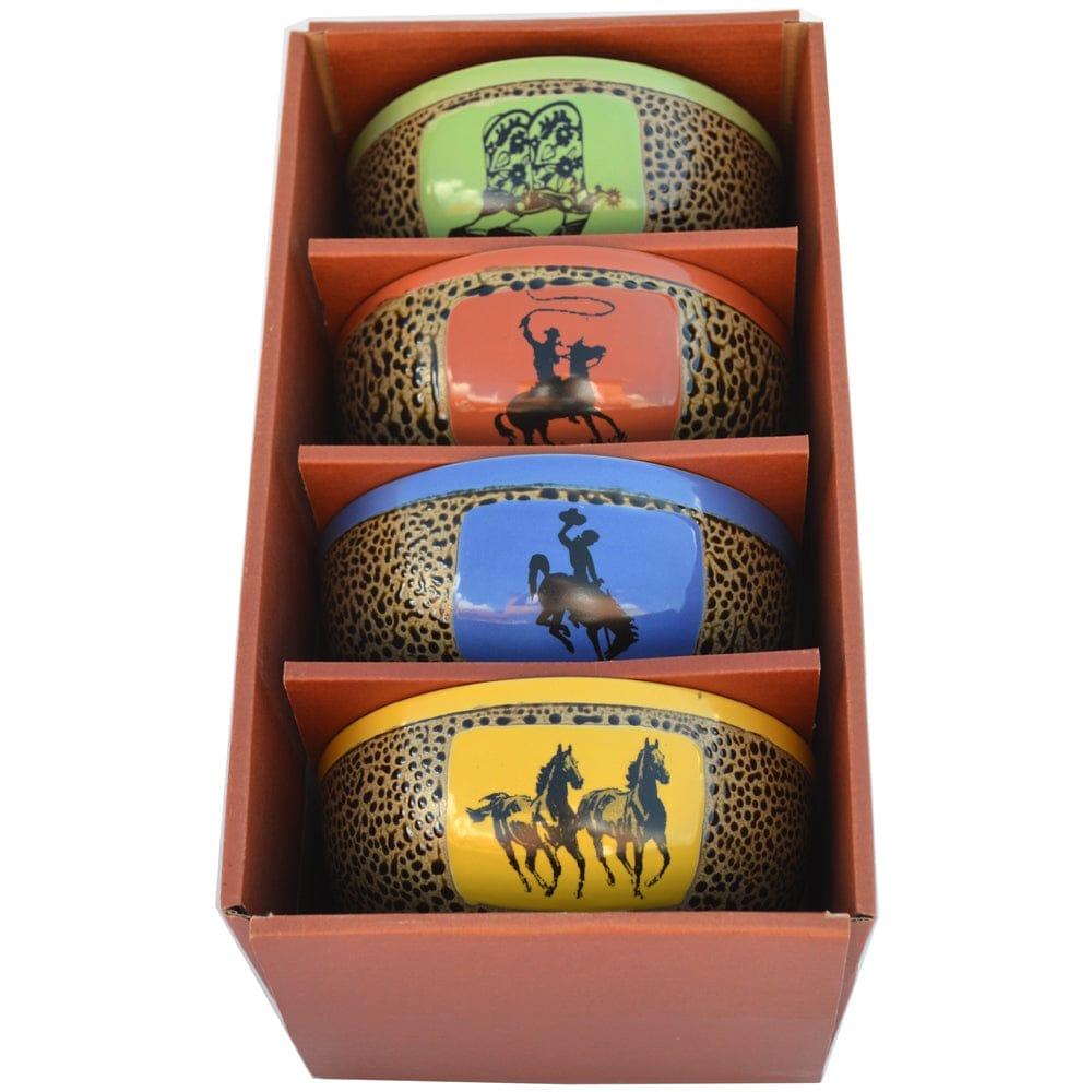 Authentic Western Chili Bowl Set - 4-Piece Stoneware Soup Bowls for Chili, Stew & Pasta - Perfect for Rustic Dining, Camping & Western-Themed Parties