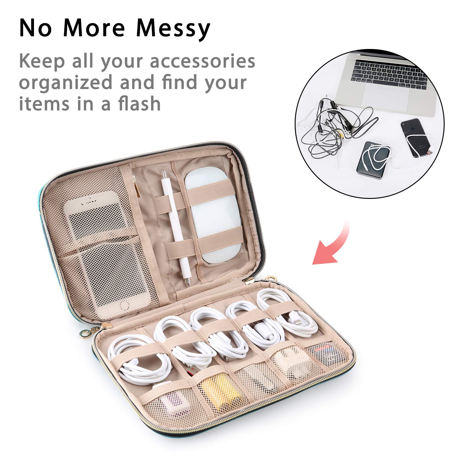 BAGSMART Electronics Organizer Travel Case - Waterproof Cable Organizer Bag for Phone, Charger, SD Card & Travel Essentials - Compact Tech Accessories for Women & Men - Perfect for Airplane, Office & Daily Commute (Teal)