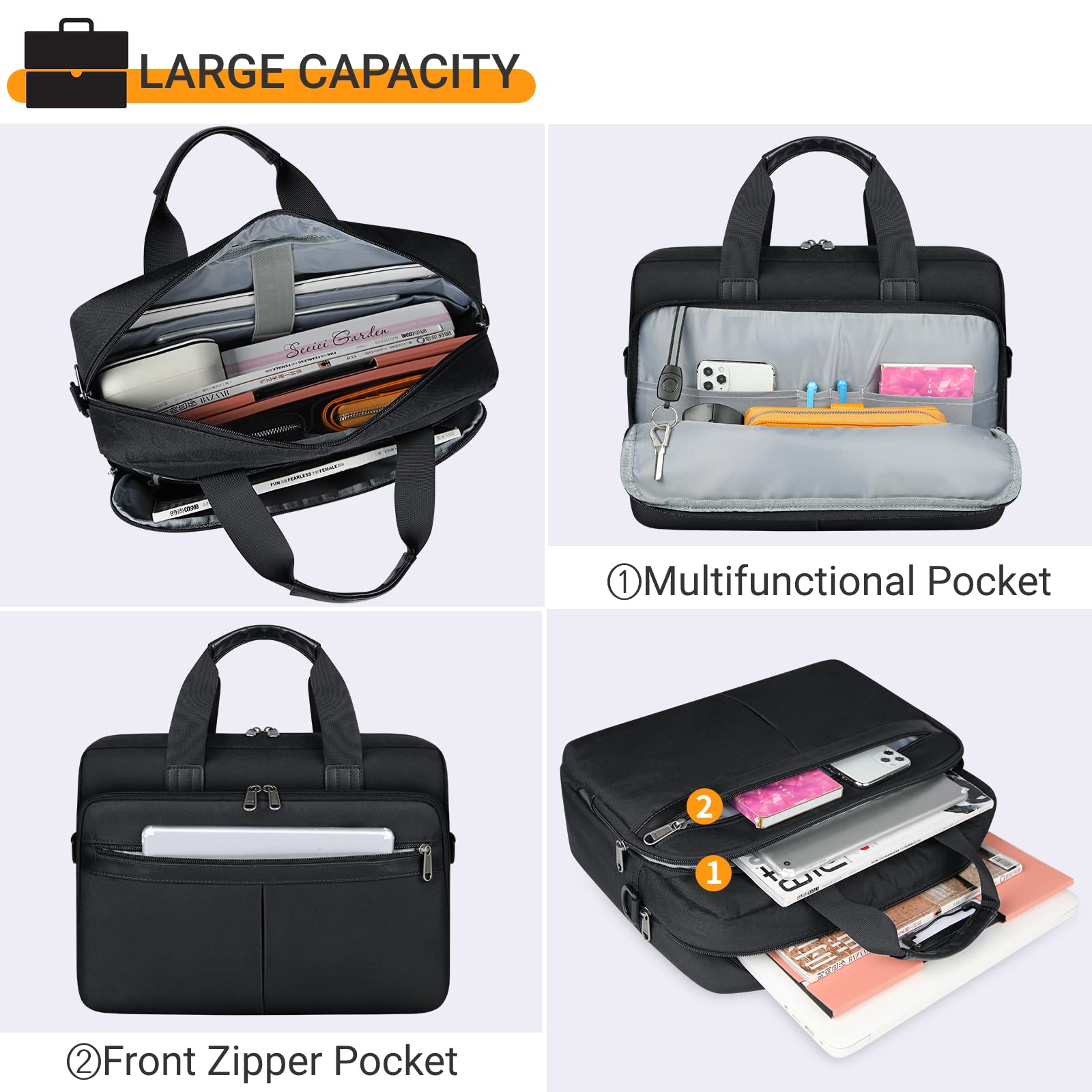 17 Inch Waterproof Laptop Briefcase for Men - Large Business Messenger Bag with USB Charging Port for Work, Travel & Commuting - Durable Computer Carrying Case (Black)