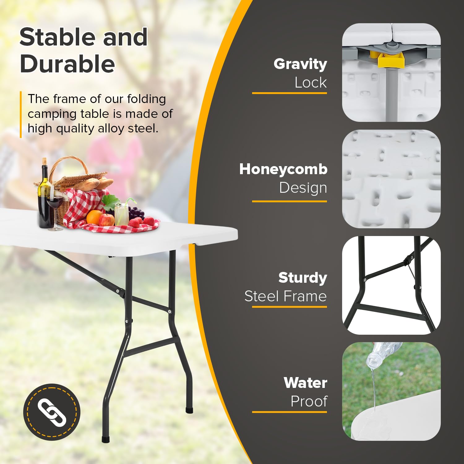 6FT Heavy Duty Folding Plastic Table - Portable Camping & Picnic Table for Indoor Outdoor Use - White | Perfect for Backyard BBQs, Tailgating, Beach Parties & Home Dining