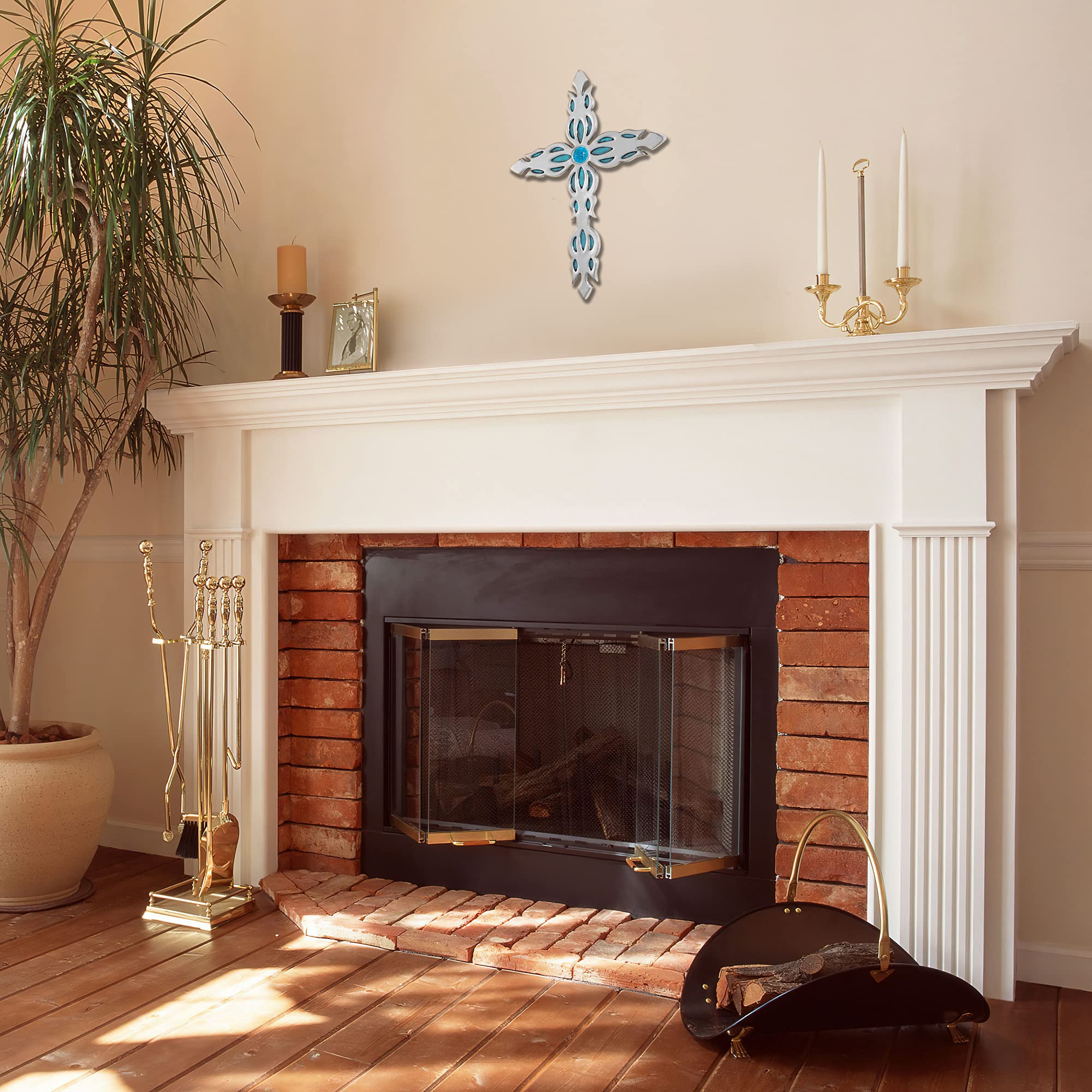 Handmade Silver Blue Crackled Glass Cross Wall Decor for Home & Office Gifts