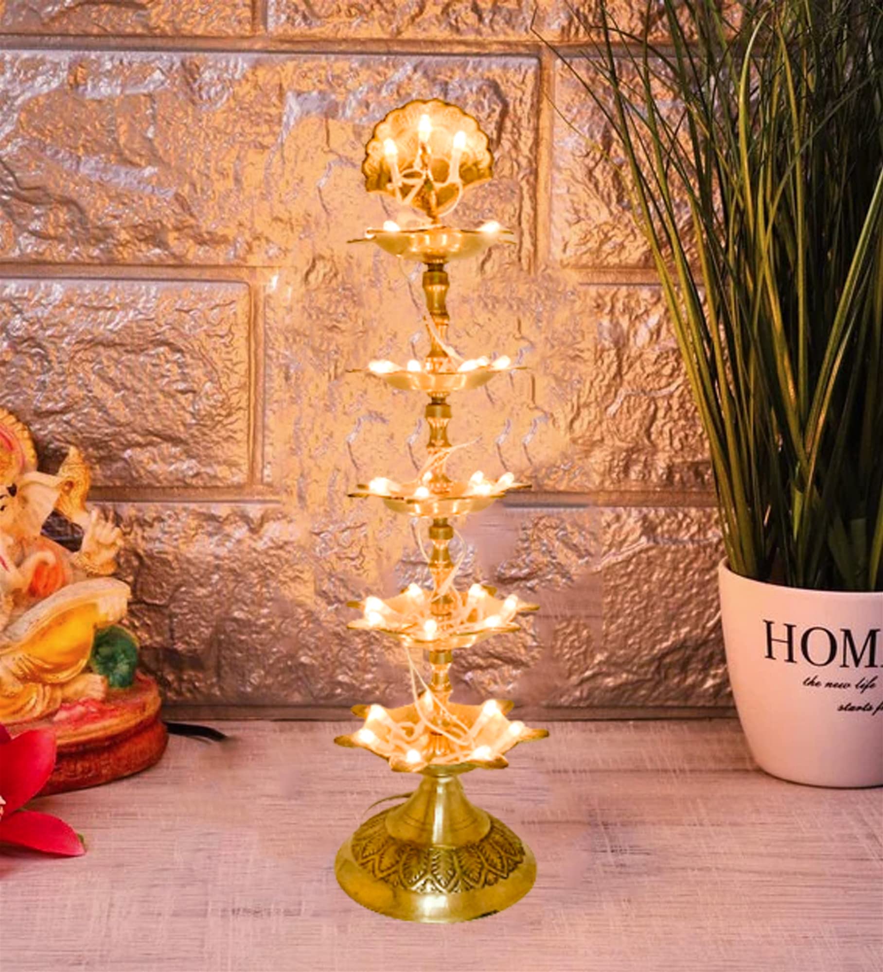 Electric Deepak Puja Lamps - Set of 2 Peacock Design 5-Layer Diya for Hindu Worship, Home Decor & Festival Lighting | Perfect for Diwali, Puja Ceremonies & Spiritual Ambience