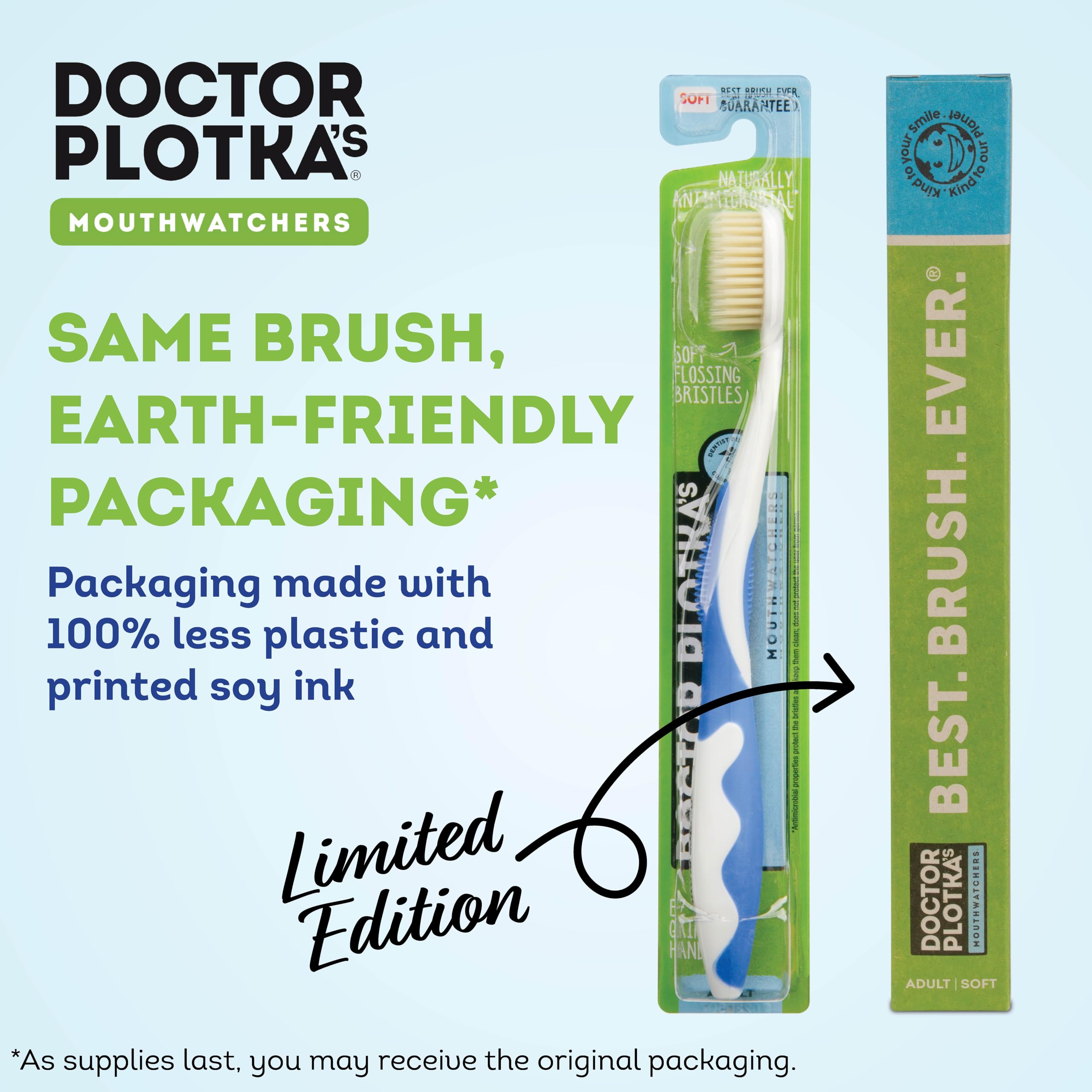 MOUTHWATCHERS Soft Flossing Toothbrush 2-Pack - Ultra Clean Manual Soft Bristle Toothbrush for Adults & Sensitive Teeth - Dentist Designed by Dr. Plotka - Perfect for Travel, Home & Office Use