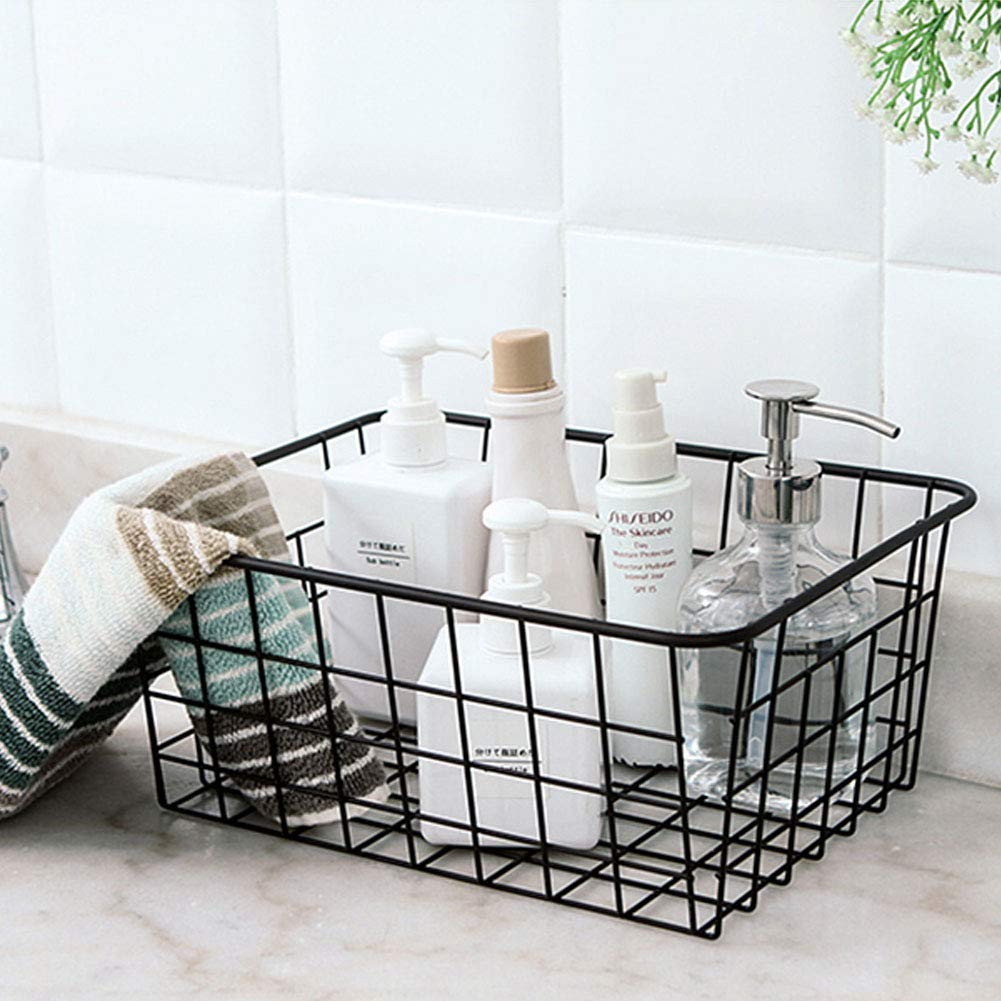 2-Pack Black Metal Wire Storage Baskets with Handles - Versatile Organizer for Kitchen Pantry, Home Office, Bathroom, Laundry Room & Bedroom Storage | Perfect for Organizing Food, Papers, Towels & Household Items