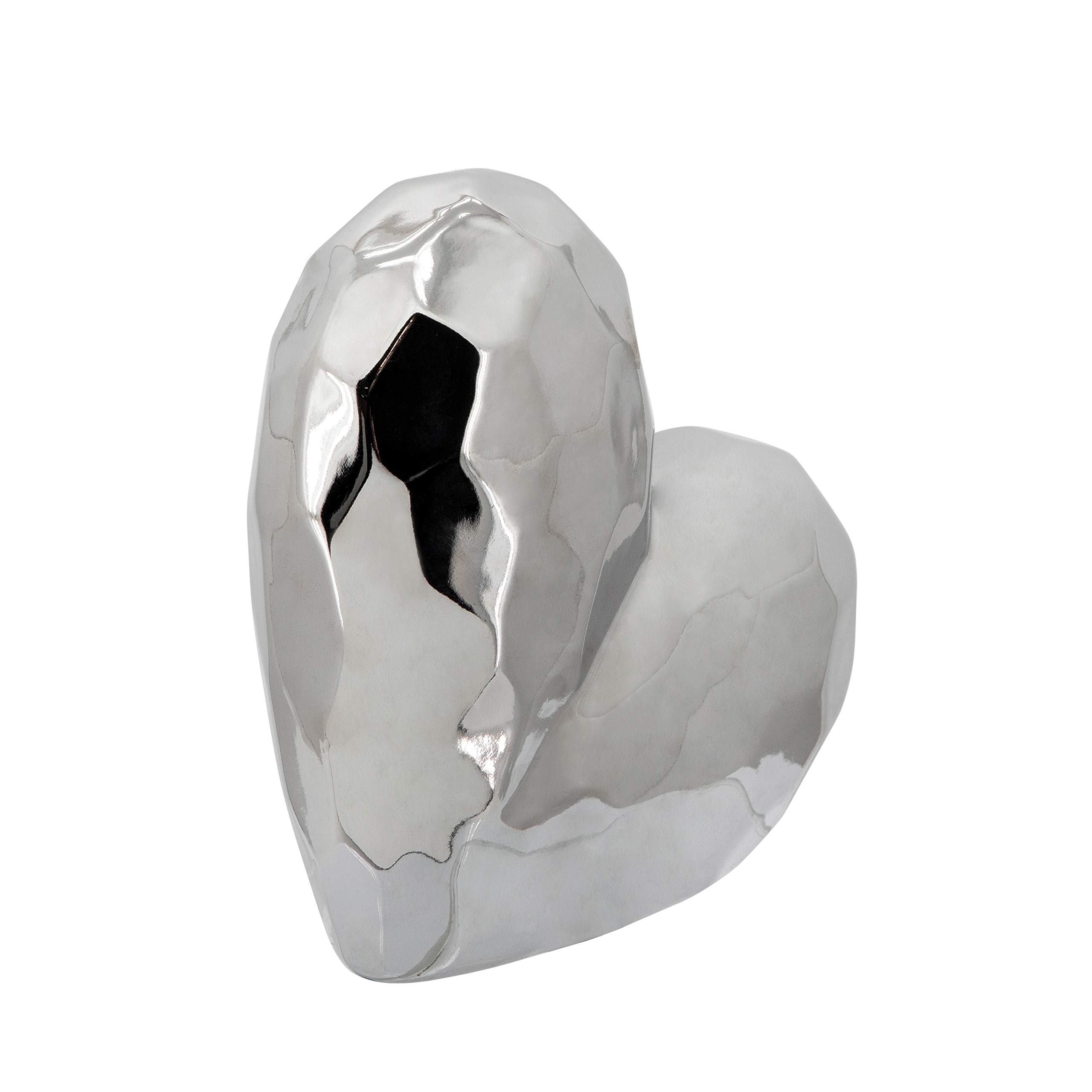Sagebrook Home Silver Ceramic Heart Decor - Metallic Stoneware Accent Piece for Home, Office, Living Room & Bedroom - 8 Inch Heart-Shaped Decoration for Valentine's Day, Wedding, Anniversary Gifts & Home Décor