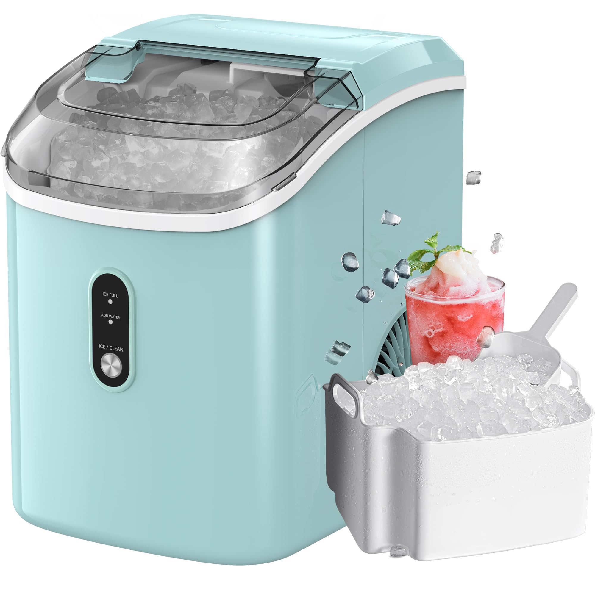 Portable Nugget Ice Maker Machine - 33 lbs/24H Self-Cleaning Pellet Ice Maker with Chewable Sonic Ice, Perfect for Home Kitchen, Office, Bar & Restaurant | Compact Countertop Design for Cocktails, Sodas & Beverages