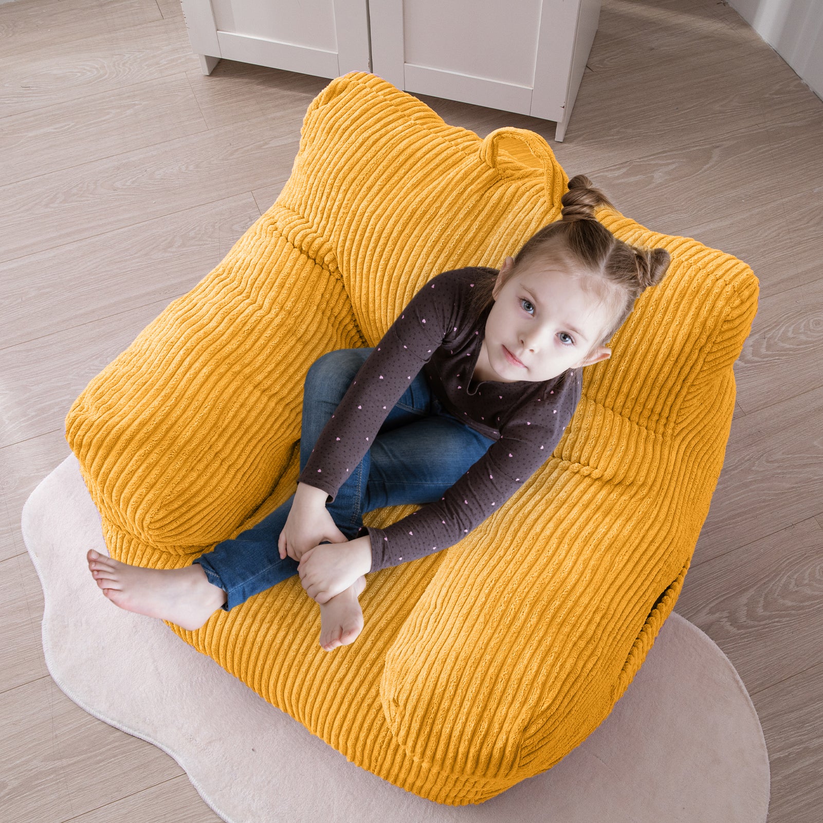 MAXYOYO Kids Bean Bag Chair - Soft Corduroy Bean Bag Couch with Armrests for Children's Room, Playroom & Nursery (Yellow) | Perfect for Reading, Gaming & Relaxing