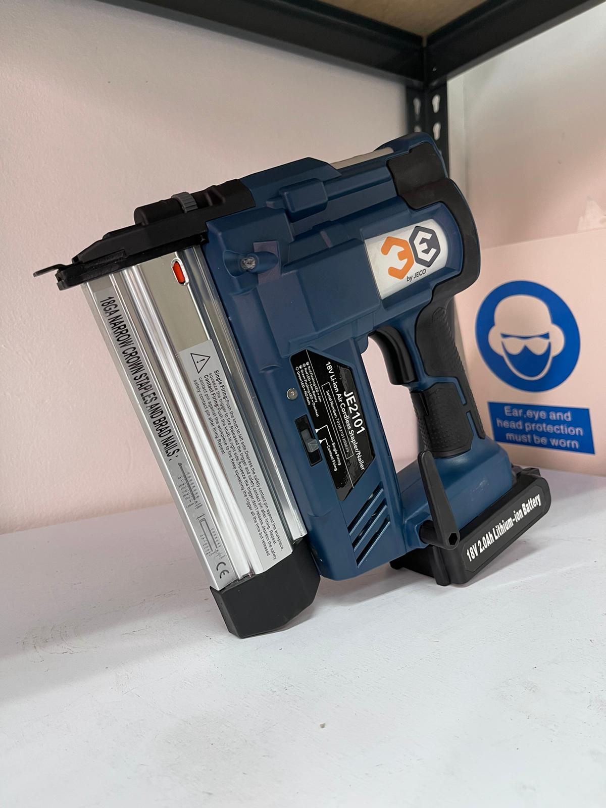 3E 18V Cordless 2-in-1 Stapler & Nailer with 2.0Ah Battery - JE2101 Model | Perfect for DIY Projects, Home Repairs, and Woodworking Tasks