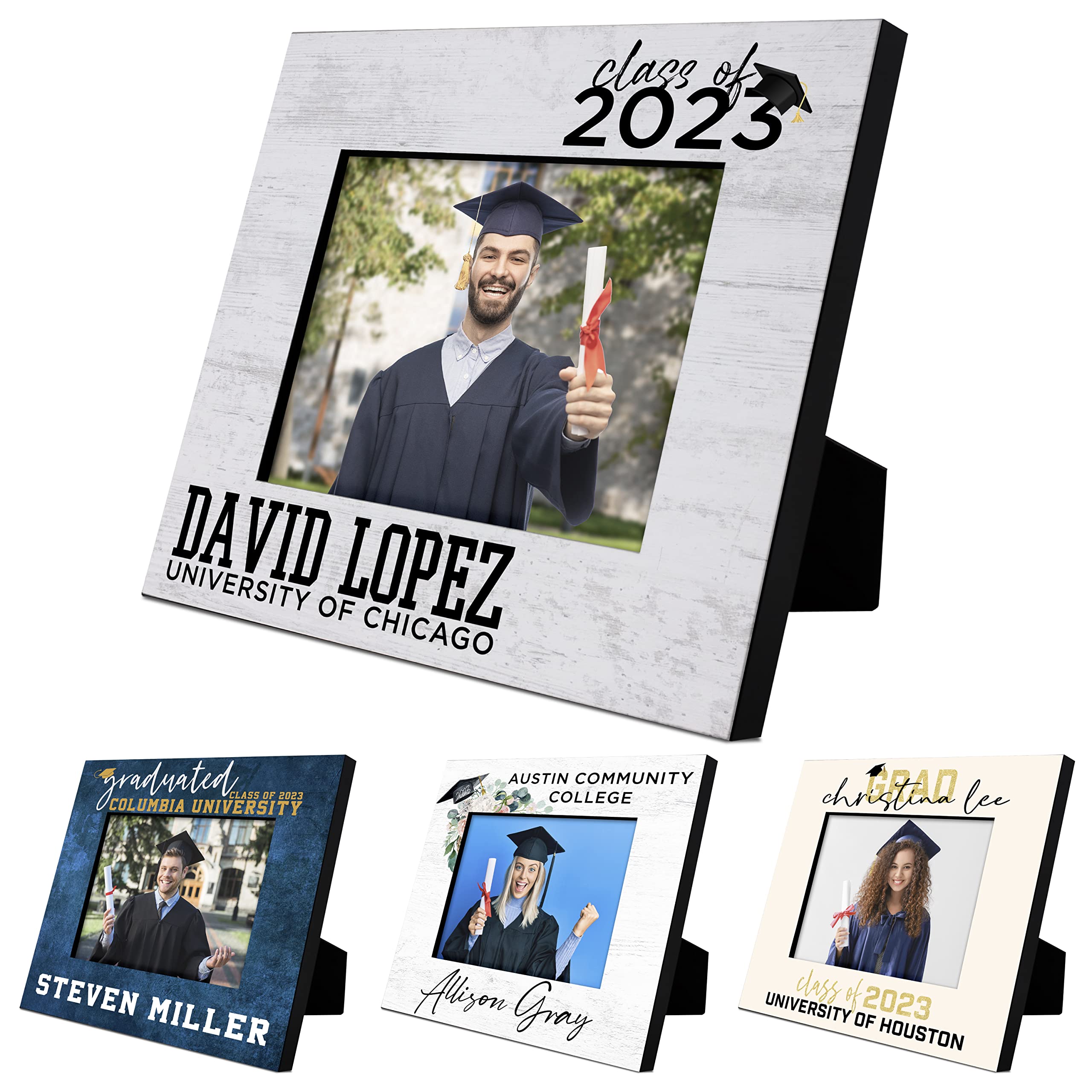 Personalized Graduation Photo Frame with Custom Name & School - Class of 2023 Graduation Gift for High School, College & University - 4x6 or 5x7 Picture Frame - Perfect for Graduation Party Decor, Diploma Display & Memory Keepsake - D5