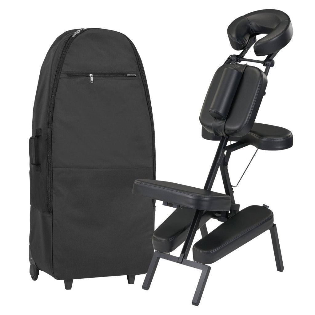 Apollo Extra Large Portable Massage Chair - Lightweight Aluminum Foldable Tattoo Chair with Large Cushions & Wheels - Black - Perfect for Home, Salon, Spa & Tattoo Parlor Use