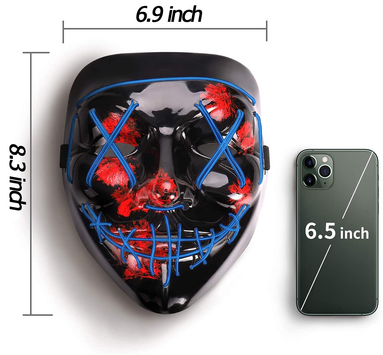 LED Halloween Mask - Scary Light Up Purge Mask for Halloween Costumes, Masquerade Parties & Carnival (Blue) | Perfect for Spooky Events, Cosplay & Horror Themed Gifts