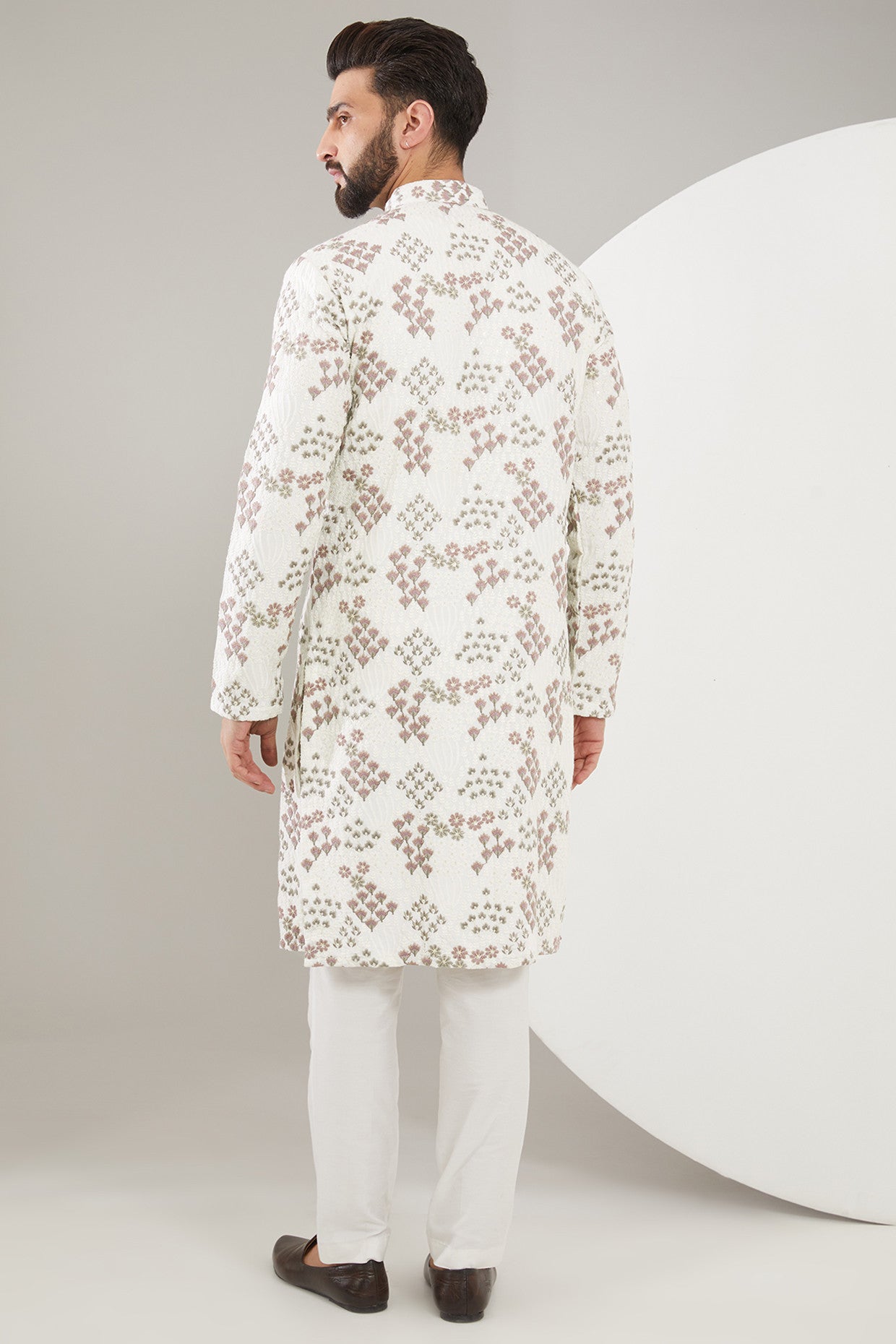 Lilac and White Floral Embroidered Kurta for Women - Elegant Indian Traditional Dress for Festivals, Weddings & Casual Wear