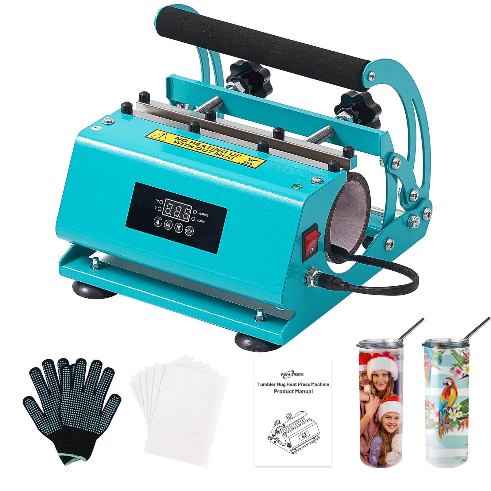 FUN-WORX Sublimation Heat Press Machine for 11-20oz Mugs & Tumblers - 110V DIY Cup Heat Transfer Kit with Heat-Resistant Gloves & Tape | Perfect for Custom Drinkware, Personalized Gifts & Small Business Printing