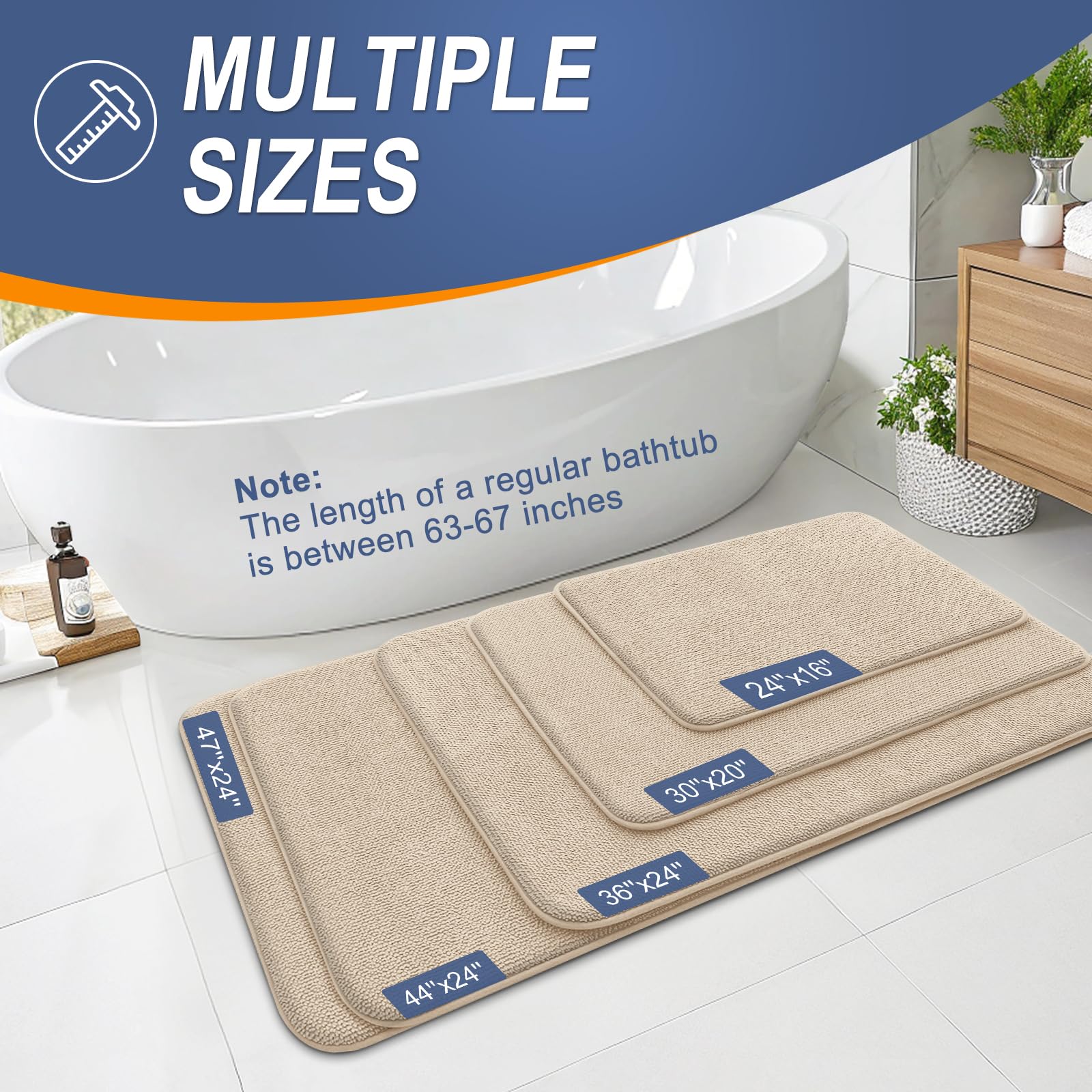 OLANLY Thick Memory Foam Bath Mat Rug 30x20 Inches - Ultra Soft Absorbent Bathroom Rug with Quick Dry & Non-Slip Design | Machine Washable Shower Mat for Bathroom, Tub & Shower | Home Decor Accessories in Beige | Perfect for Spa-Like Bathroom Experience & Guest Bathrooms