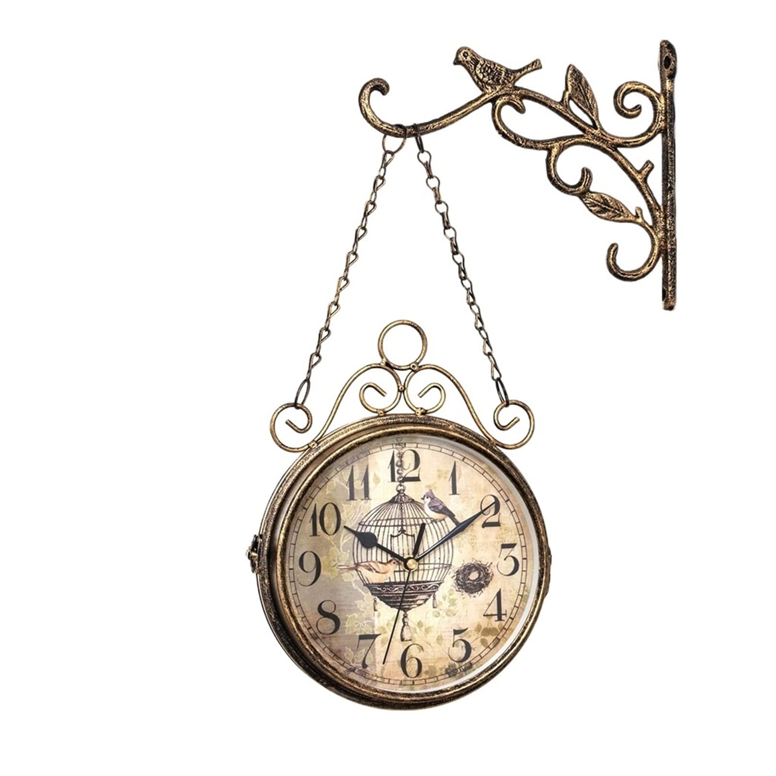 Vintage Double Sided Wall Clock - Battery Powered Metal Antique Style for Home & Office Decor