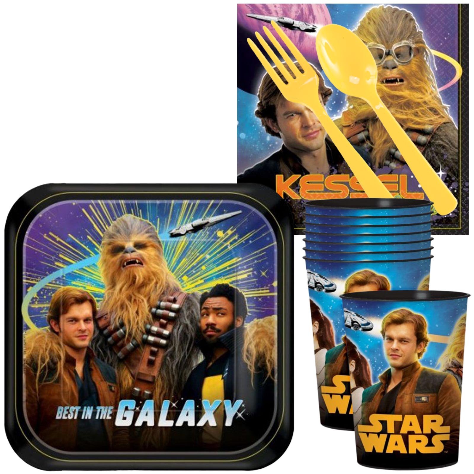 Star Wars Han Solo Standard Tableware Kit - 8-Piece Plastic Dinnerware Set with Favor Cups for Themed Parties, BBQs & Movie Nights