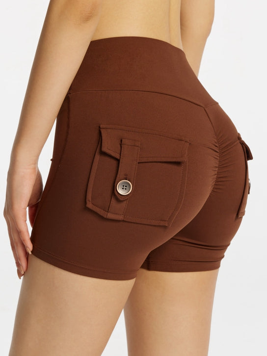ZASUWA Women's High Waist Scrunch Butt Lifting Gym Shorts with Pockets - Spandex Cargo Workout Shorts for Running, Yoga & Fitness