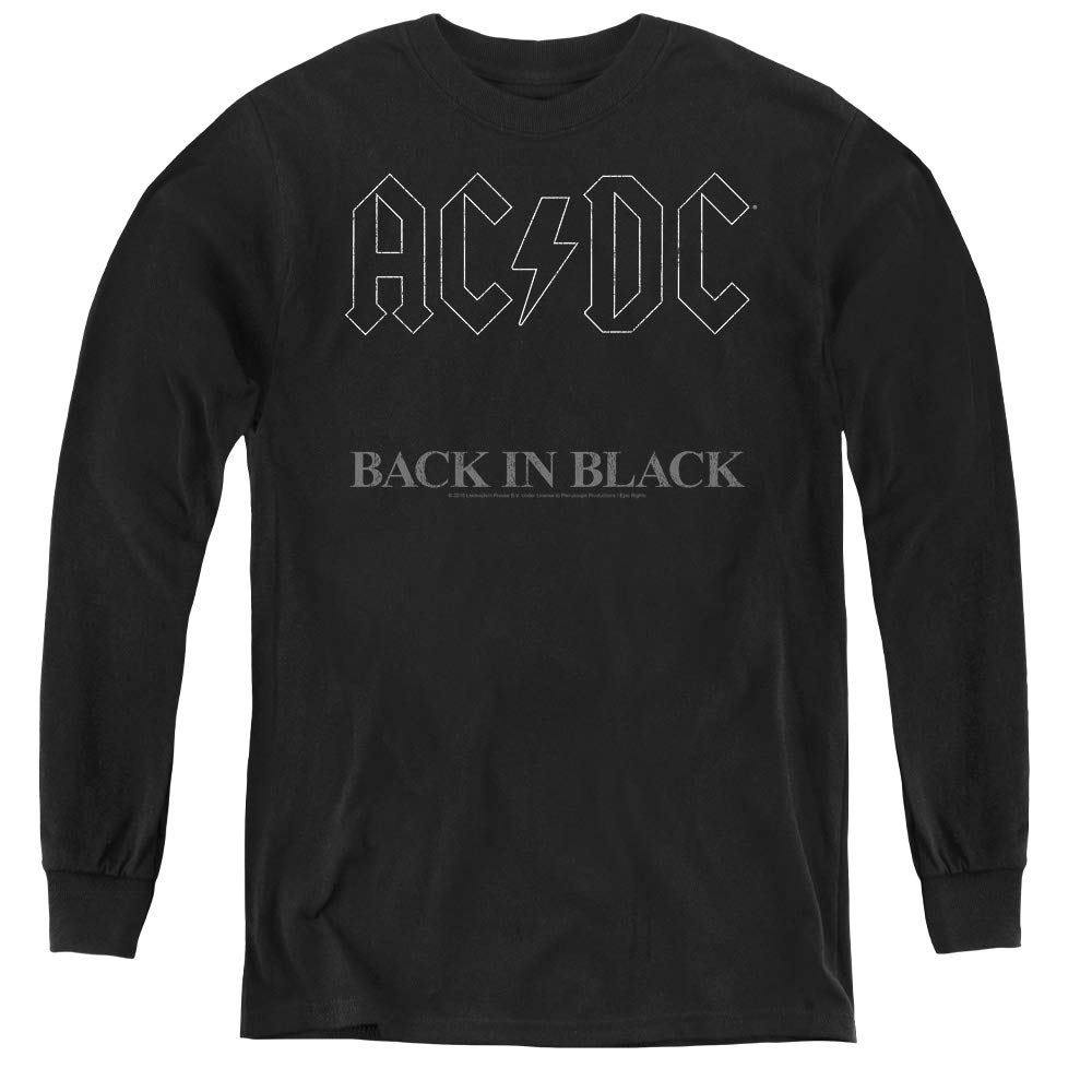 ACDC Back in Black Youth Long Sleeve T-Shirt | Vintage Rock Band Tee | Cool Graphic Music Shirt for Boys & Girls | Perfect for Concerts, School & Casual Wear