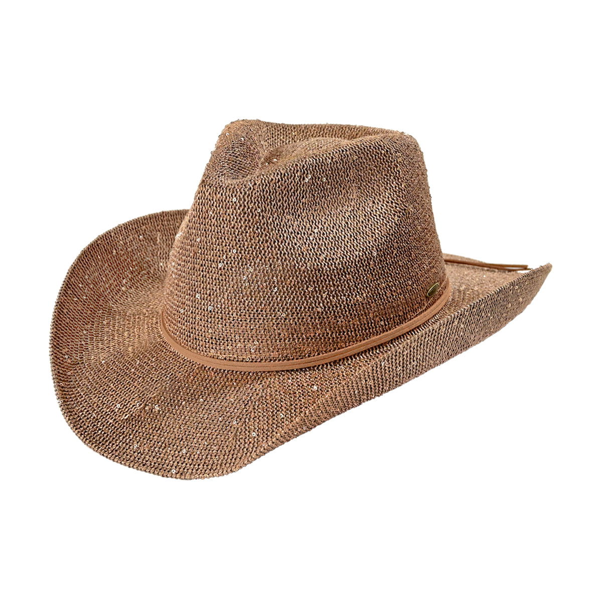 Stylish Taupe Leather Cowboy Hat with Sequins - Perfect for Western Rides, Country Music Festivals & Fashion Accessories