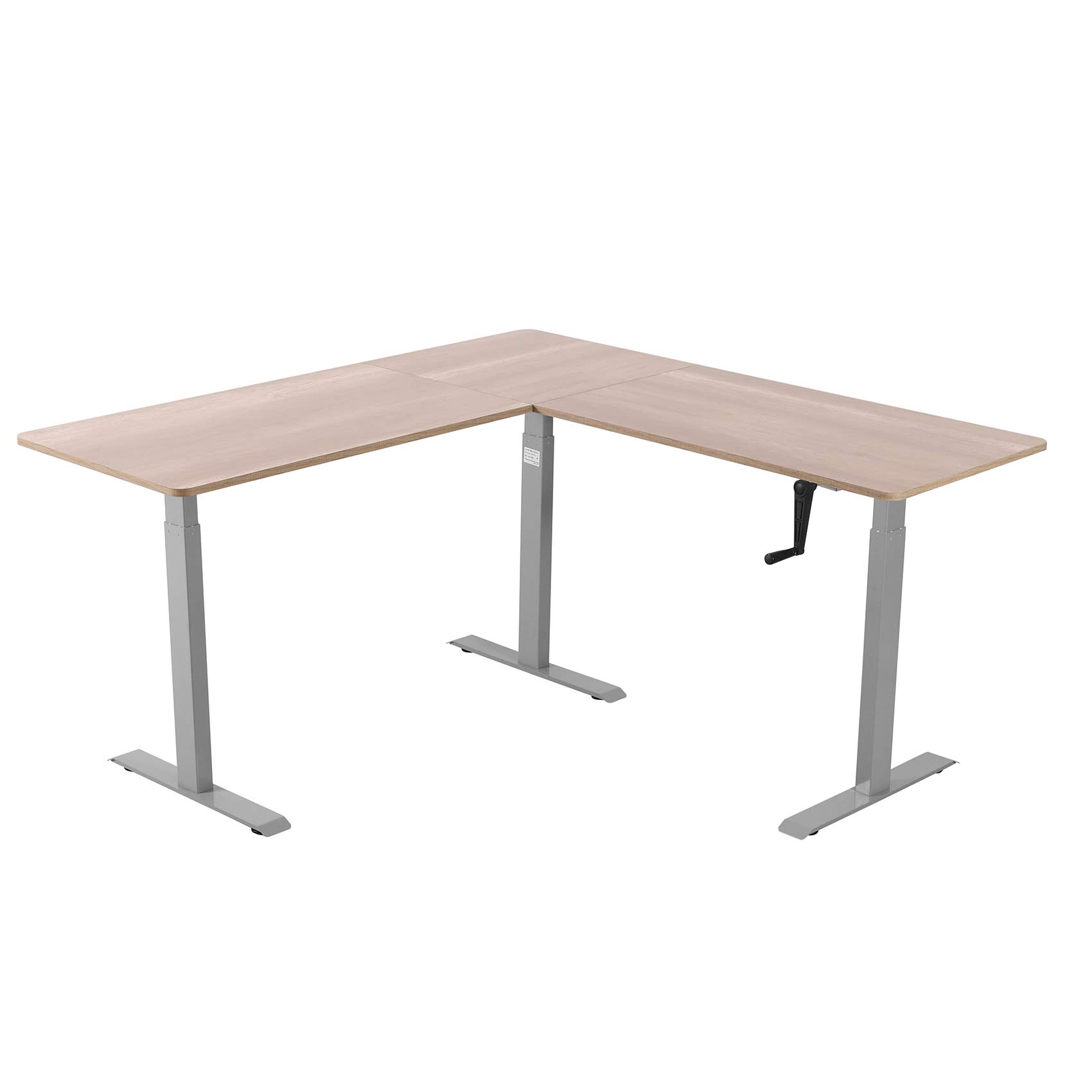UNICOO L-Shaped Crank Adjustable Standing Desk - Sit to Stand Corner Workstation with Grey Frame & Antique Oak Top | Home Office, Gaming & Study Desk for Ergonomic Workspace