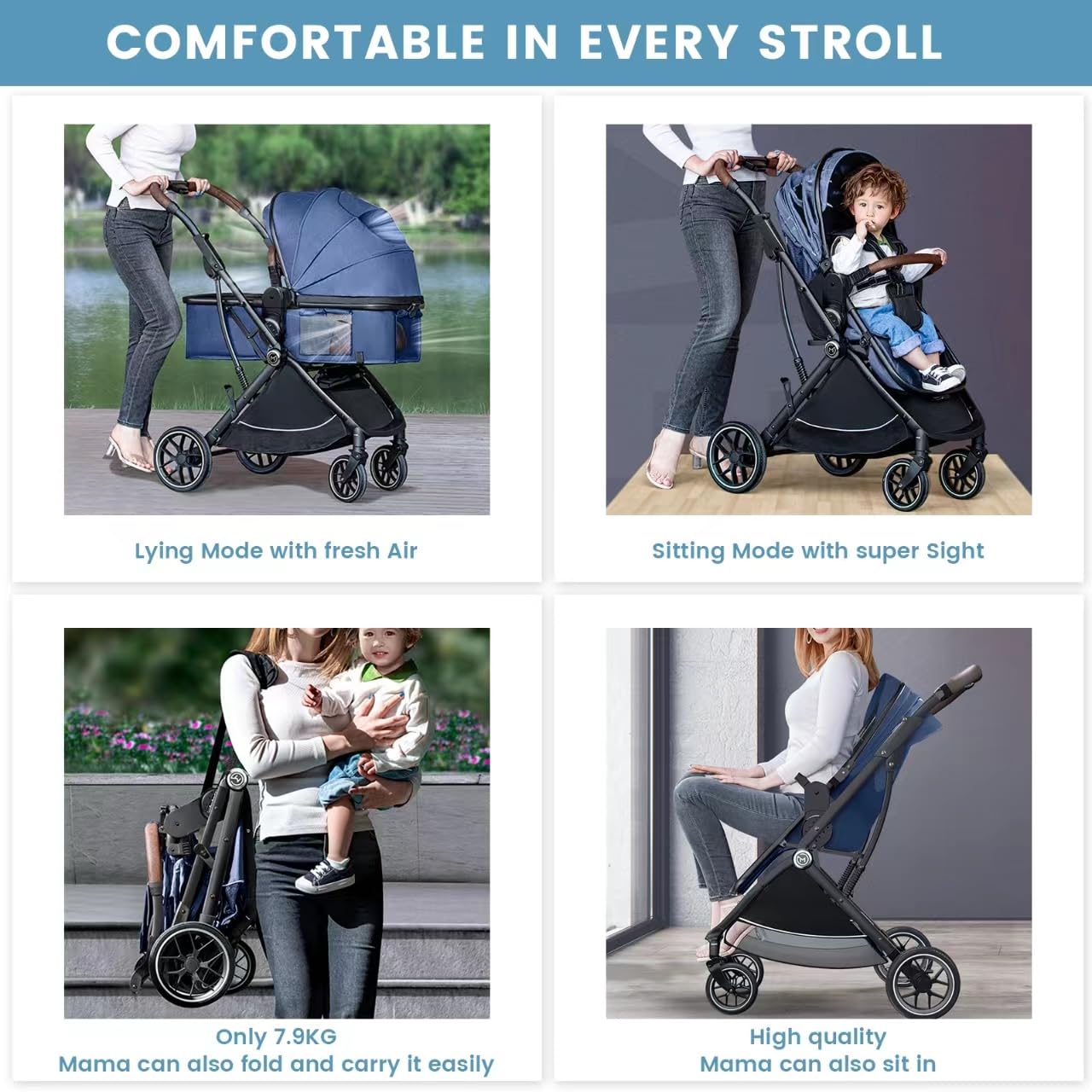 3-in-1 Convertible Baby Stroller with Bassinet - Lightweight Foldable Travel Stroller for Newborns to Toddlers | One-Hand Fold, Reversible Seat & Extra Storage | Perfect for Shopping, Travel & Daily Walks