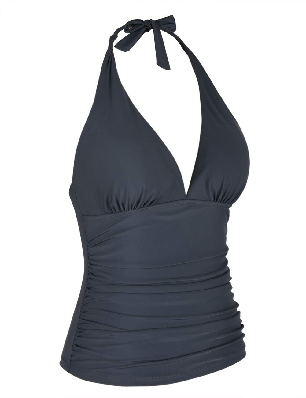 Mycoco Women's Halter V-Neck Shirred Tankini Swim Top - Sexy Beachwear for Pool, Vacation & Summer Water Activities