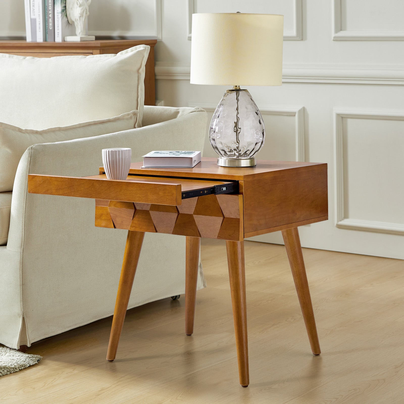 Vivian Mid-Century Modern Nightstand with USB Charging Station - Wooden Bedside Table with Drawer & Shelf - Perfect for Bedroom, Living Room, or Guest Room - Fast Charging & Stylish Storage Solution