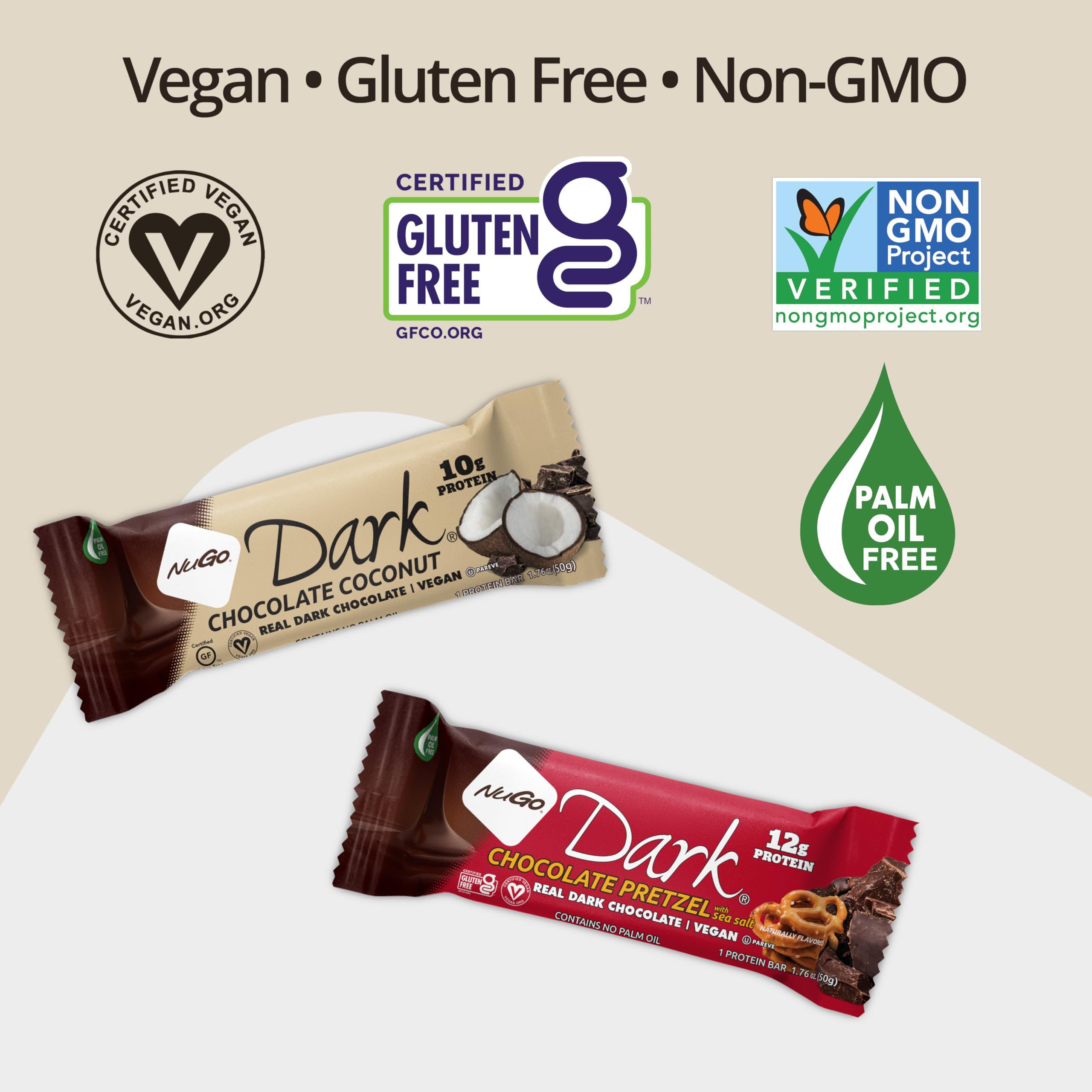 NuGo Dark Chocolate Chocolate Chip Protein Bar - 12g Vegan Protein, 200 Calories, Gluten Free, 24 Count - Perfect for Post-Workout Recovery & Healthy Snacking