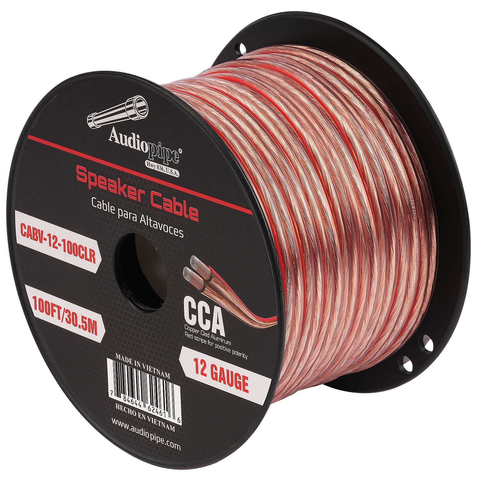 100FT 12AWG Speaker Cable - High Performance Oxygen-Free Copper Audio Wire for Home Theater, Studio & Outdoor Sound Systems (CABV 12 100CLR) - Perfect for Surround Sound, PA Systems & DJ Equipment