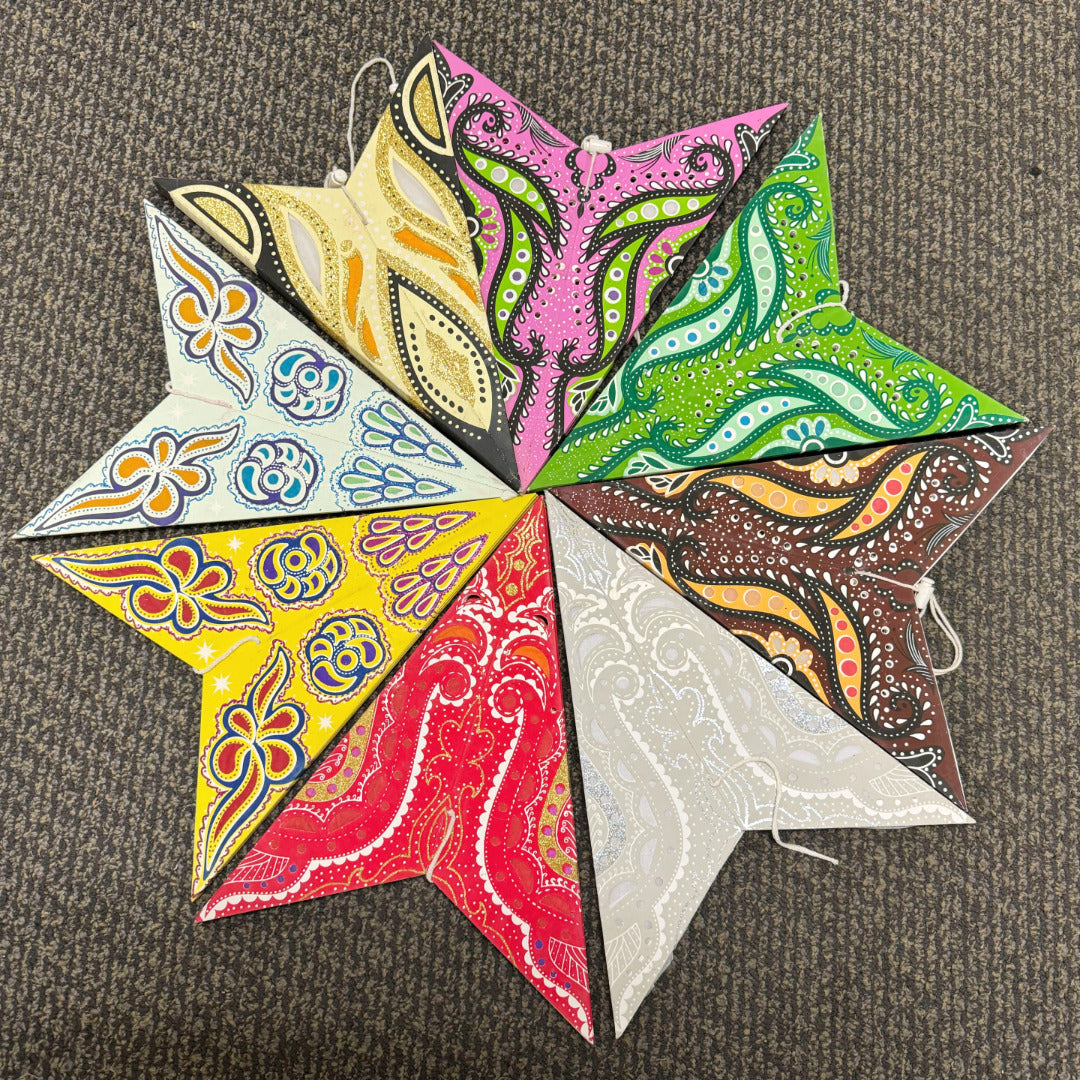 24 Pack Paper Star Lanterns - 3 Styles Assorted Colors Hanging Decorations for Party, Wedding, Festival & Home Decoration