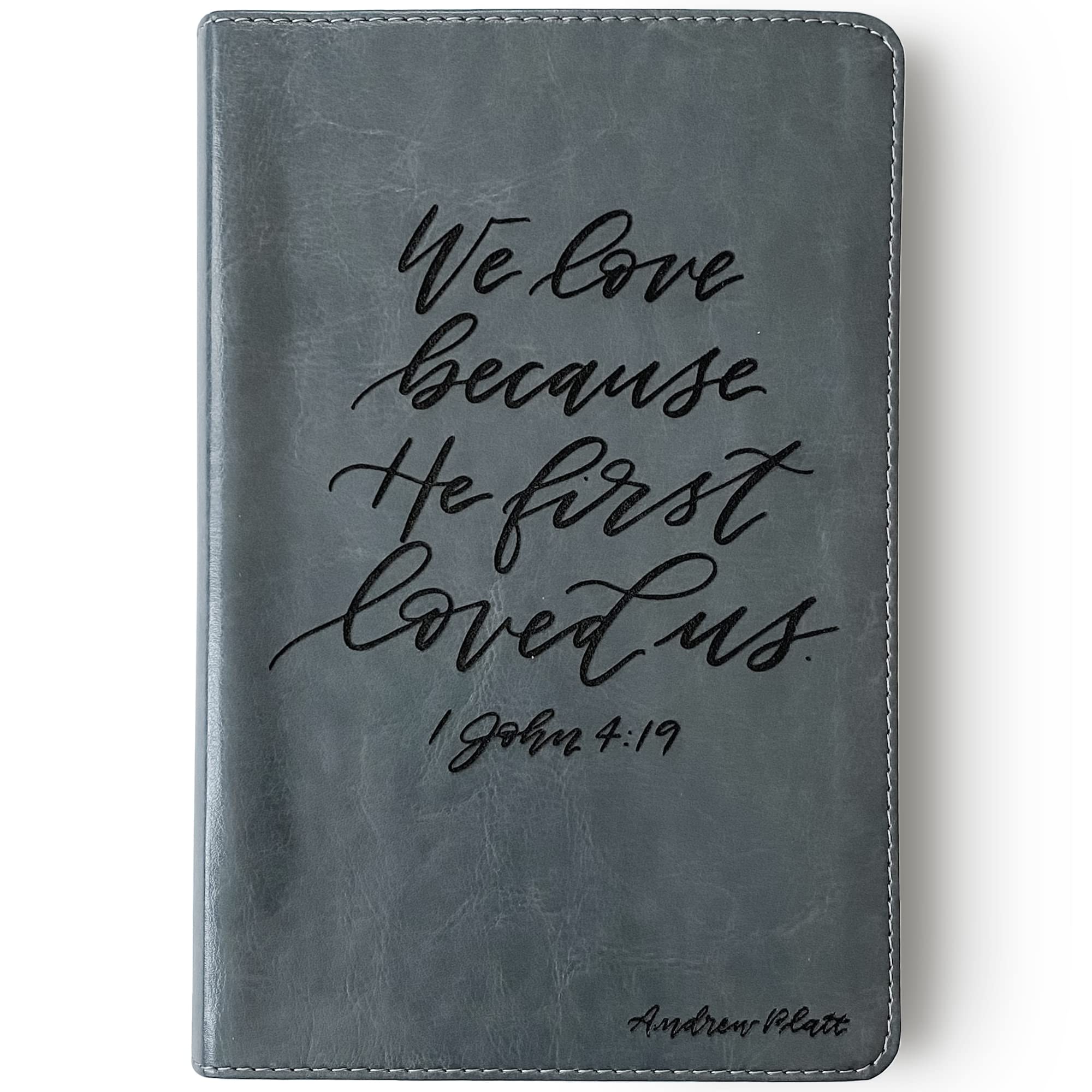 Hand Lettered & Laser Engraved ESV Bible - Gray TruTone Leather Cover Study Bible with Custom Name Engraving | Personalized Christian Gift for Students, Graduation, Baptism & Daily Devotion