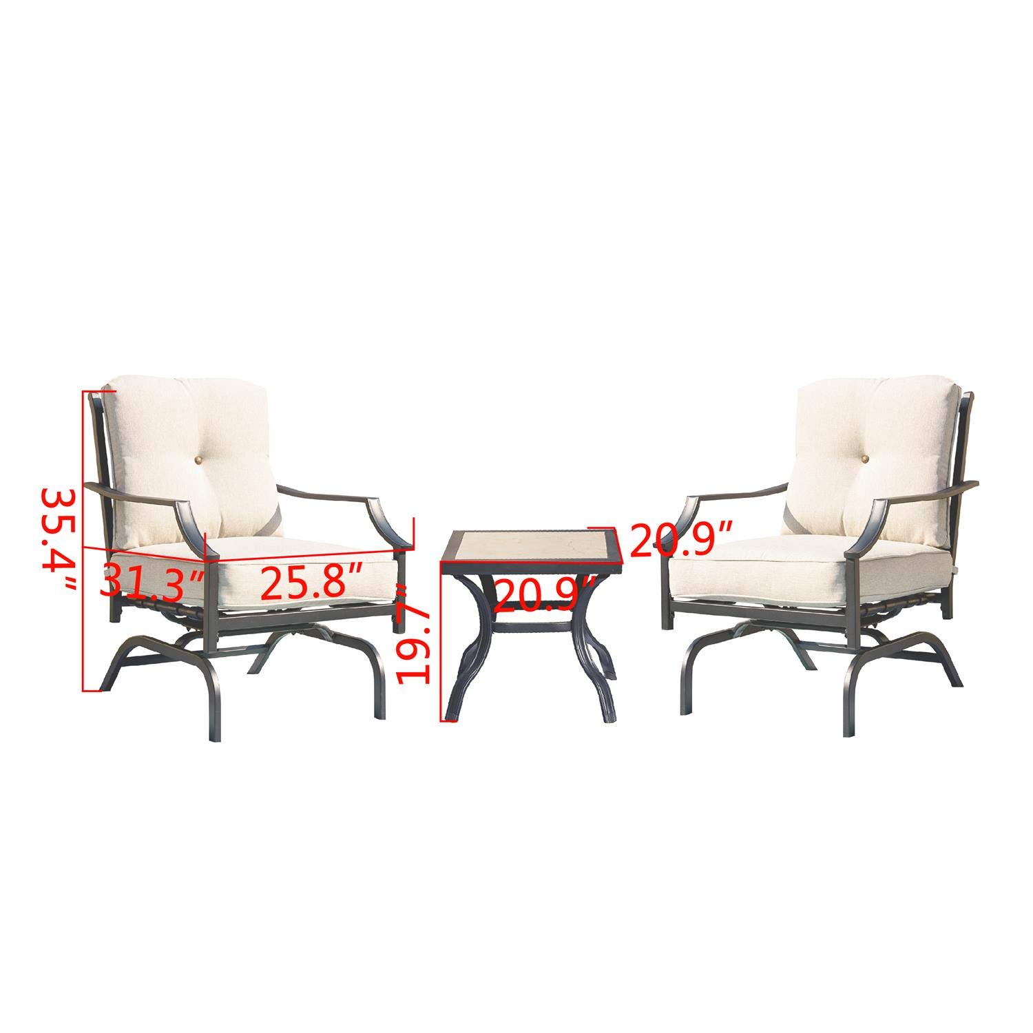 PatioFestival Outdoor Rocking Bistro Bar Stools - Metal Frame Patio Furniture Set with 2 Rocking Chairs & Coffee Table (Beige) - Perfect for Garden, Deck, Porch & Backyard Relaxation