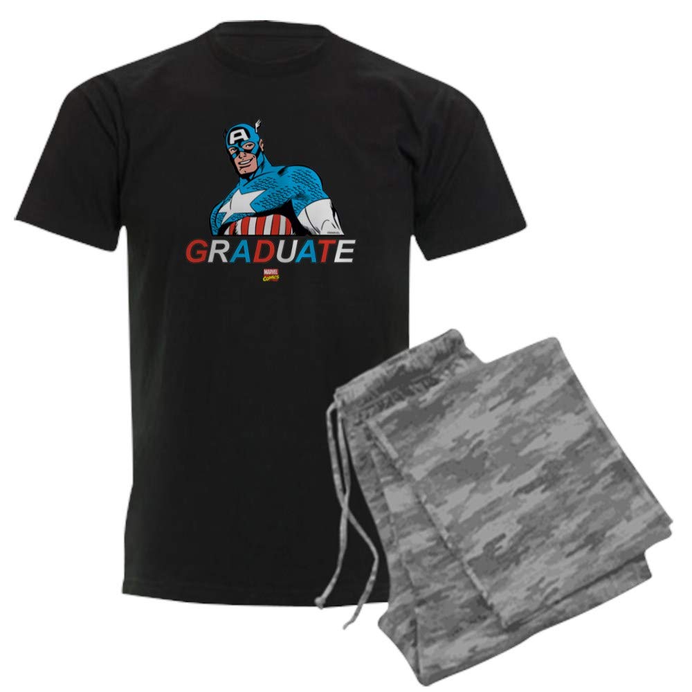 Captain America Graduate Men's Dark Pajama Set - Superhero Sleepwear for College Graduates | Comfortable Lounge Pajamas for Marvel Fans