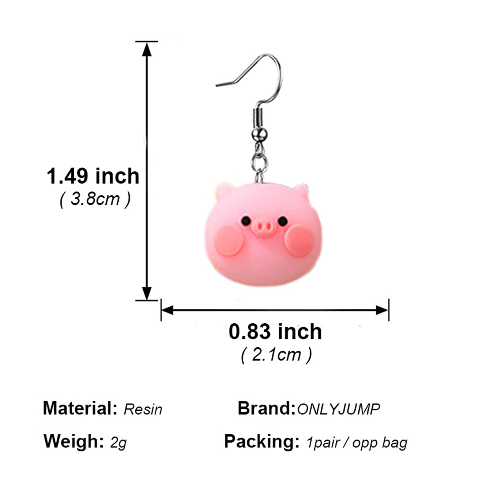 ONLYJUMP Pink Pig Earrings for Women - Cute Sweet Animal Dangle Drop Earrings Jewelry Charms Gift for Birthday, Party, Valentine's Day & Everyday Wear