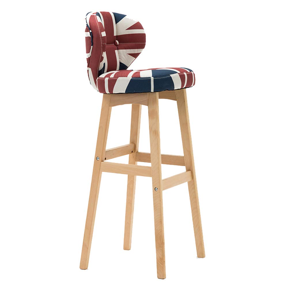 Nordic Style Bar Stool with Cotton Linen Cushion & Solid Wood Legs - Modern Counter Height Stool with Butterfly Back - Kitchen Island, Dining Room & Home Bar Seating