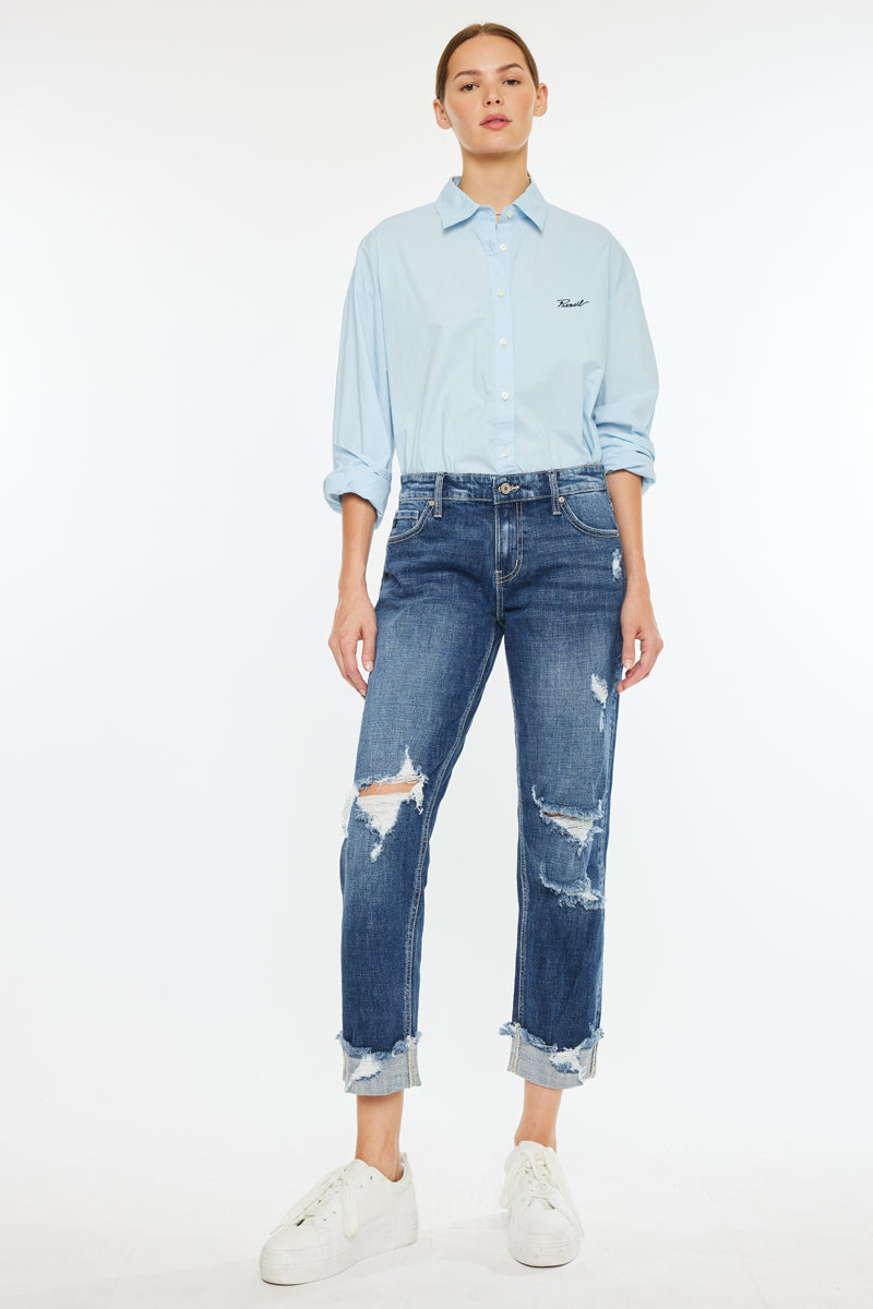 Russell Mid Rise Boyfriend Jeans for Women - Comfortable Stretch Denim Pants with Relaxed Fit - Perfect for Casual Wear, Weekend Outings & Everyday Style
