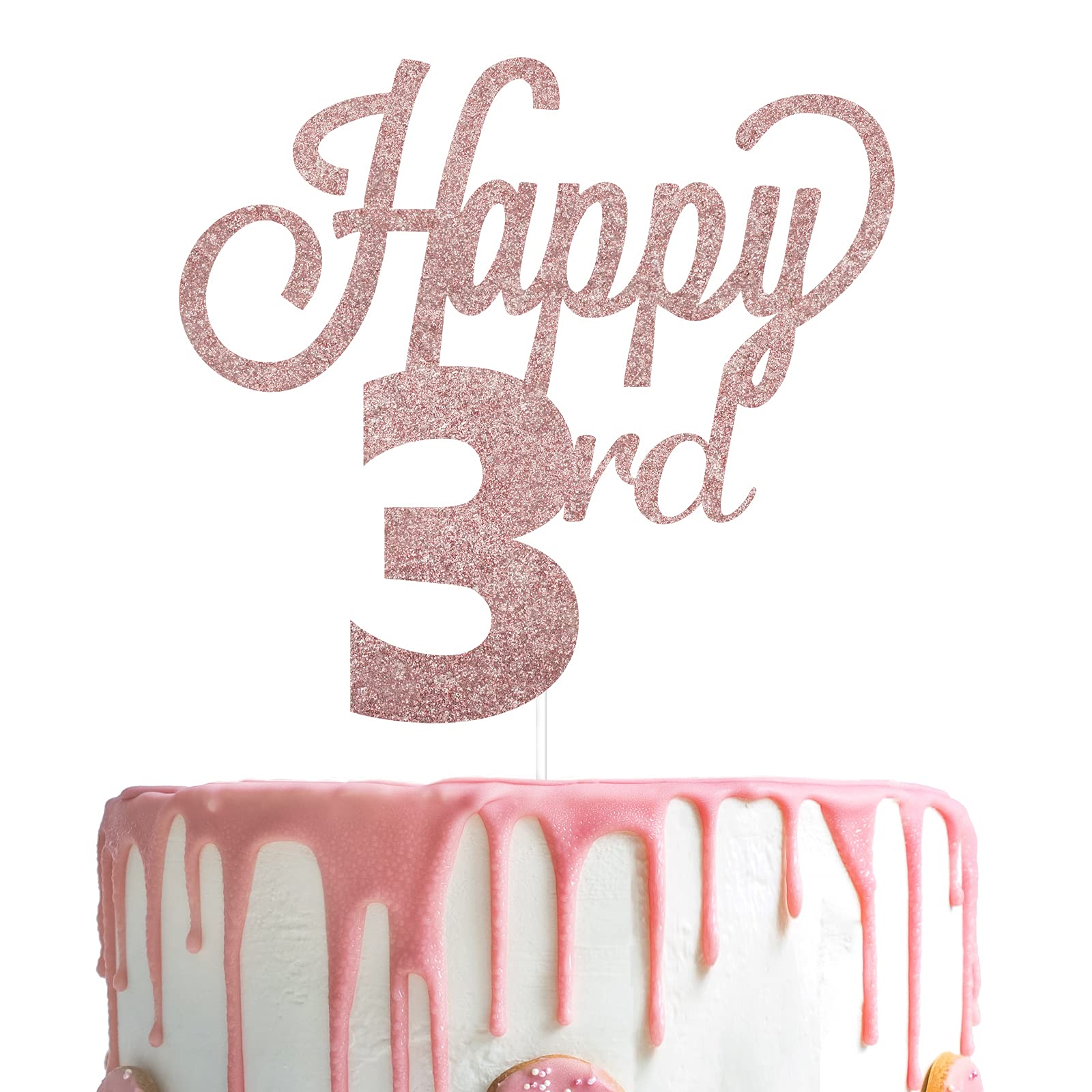 LINGTEER Happy 3rd Birthday Cake Topper - Cheers to Three Years Old Party Decorations, Centerpiece & Gift Sign for Toddler Birthday Celebrations | Perfect for Cake Decor, Dessert Table & Photo Backdrops