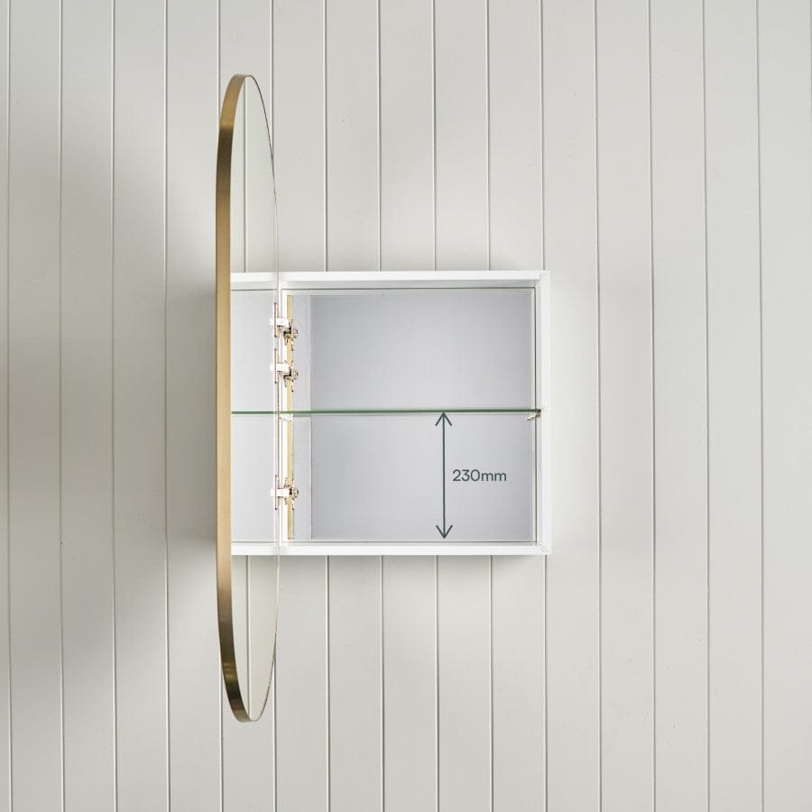 Brushed Brass Oval Mirror Cabinet - Elegant Bathroom Vanity with Storage for Makeup & Organizing | Perfect for Modern Home Decor