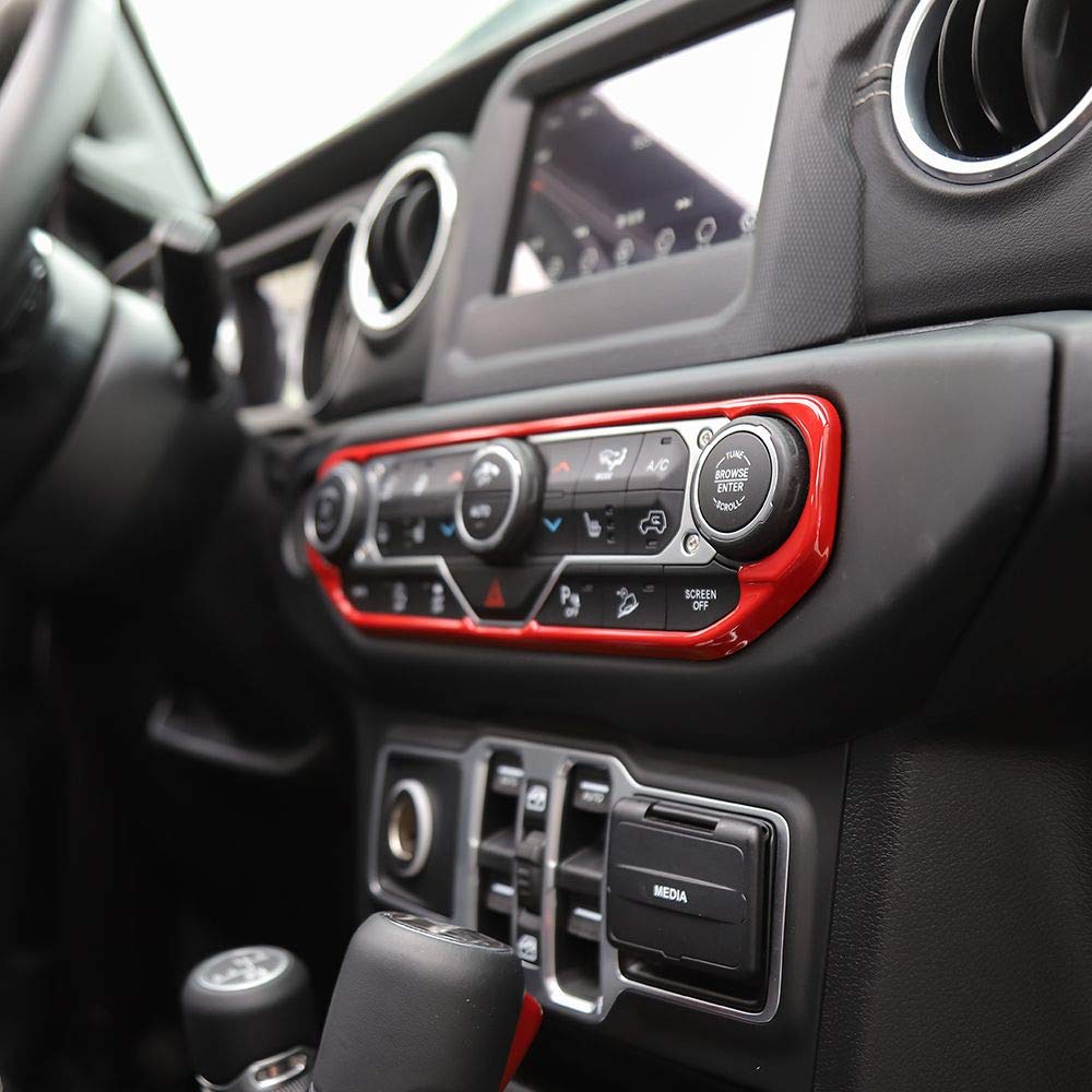 CheroCar JL JT Center Control Air Conditioner Switch Cover Trim Frame Decoration for 2018-2020 Jeep Wrangler JL JLU & 2020 Jeep Gladiator JT | Red Interior Accessories | Upgrade Your Jeep's Dashboard Style