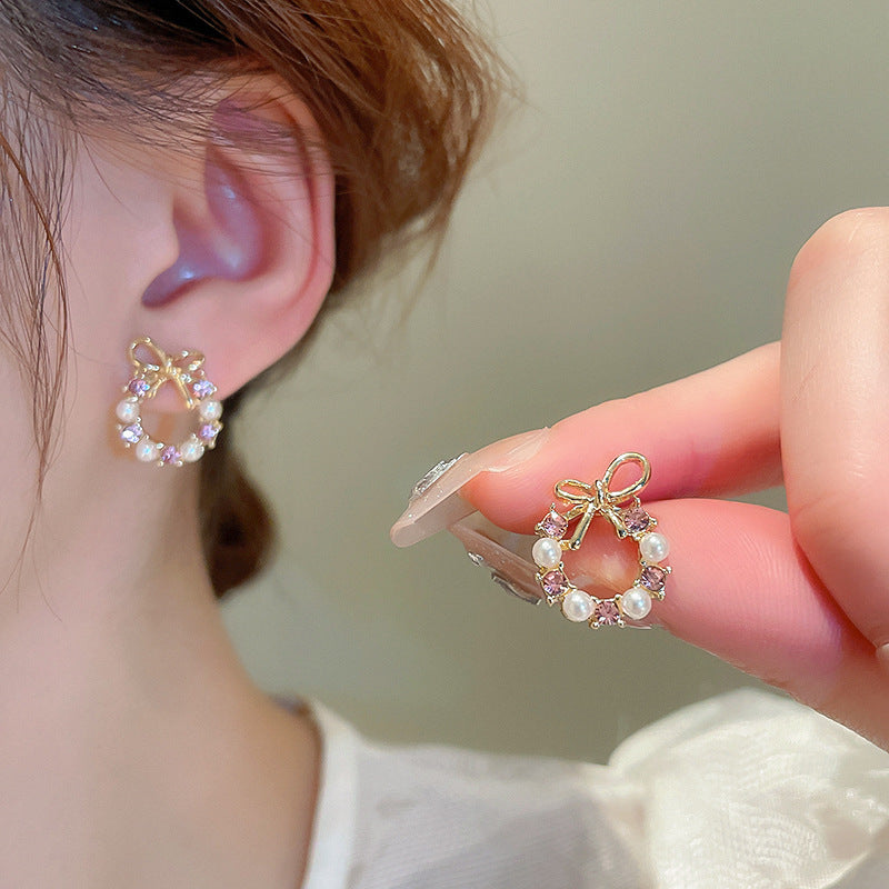 Dainty French Style Bow Pearl Stud Earrings for Women | Elegant Pearl Jewelry Gift for Brides, Party & Wedding | D3056