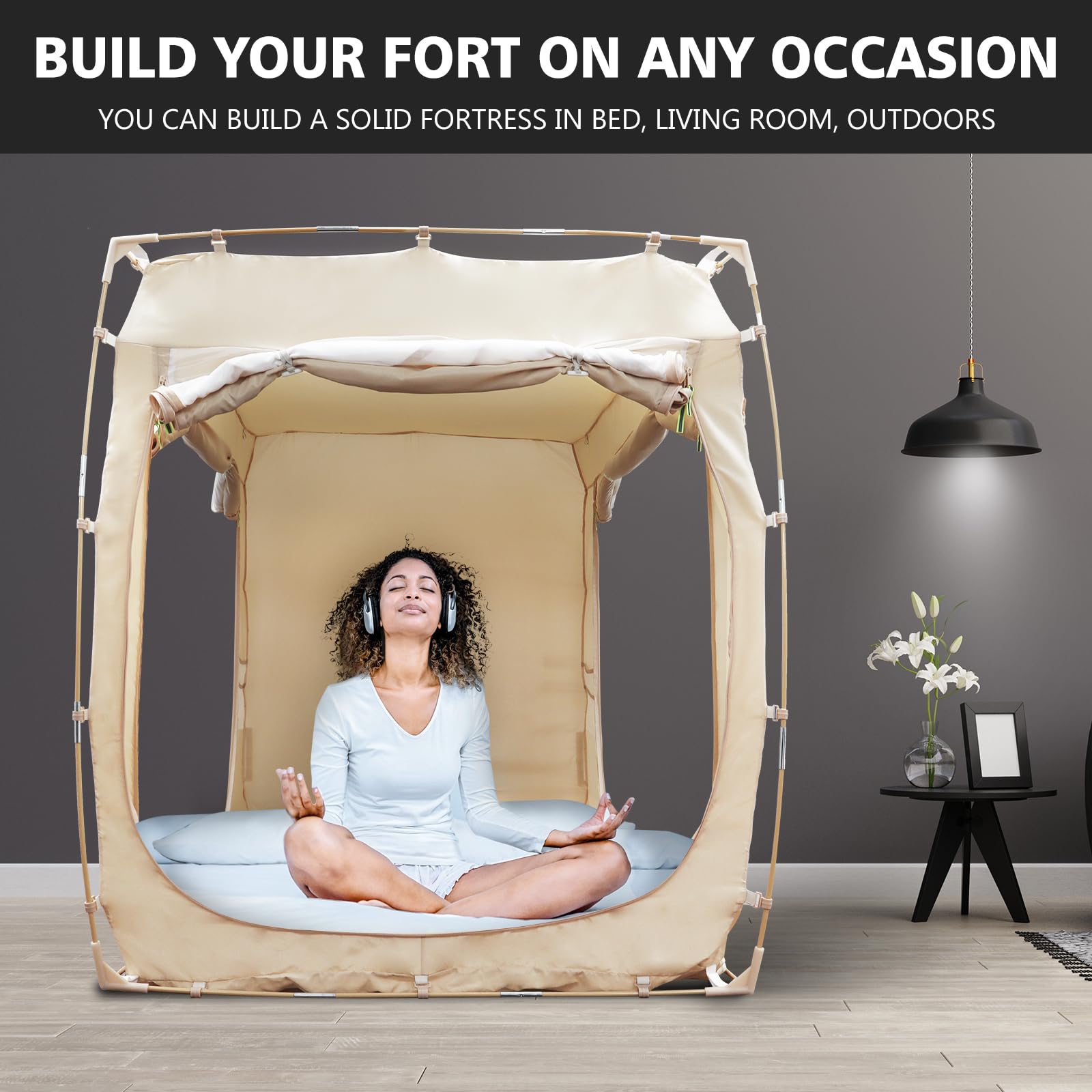 Original Design Full Size Bed Tent Canopy for Adults & Kids - Portable Indoor Sleeping Tent with 70% Blackout, 3 Doors & Breathable Big Space | Perfect for Camping, Sleepovers, Privacy & Relaxation at Home