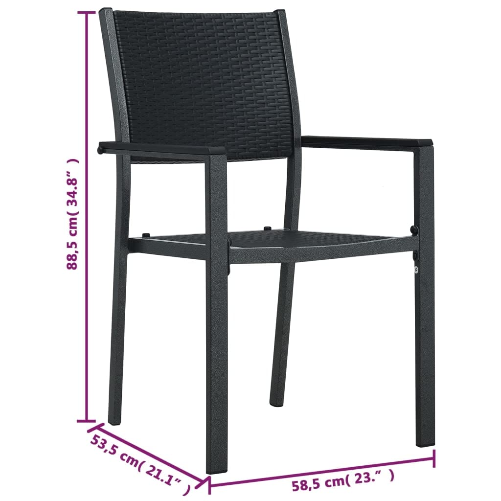 vidaXL 2-Piece Patio Dining Chairs Set with Armrests - Black Plastic Rattan-Look Outdoor Chairs for Deck, Garden, Lawn, Balcony, Backyard - Perfect for Outdoor Dining, Lounging, and Relaxation