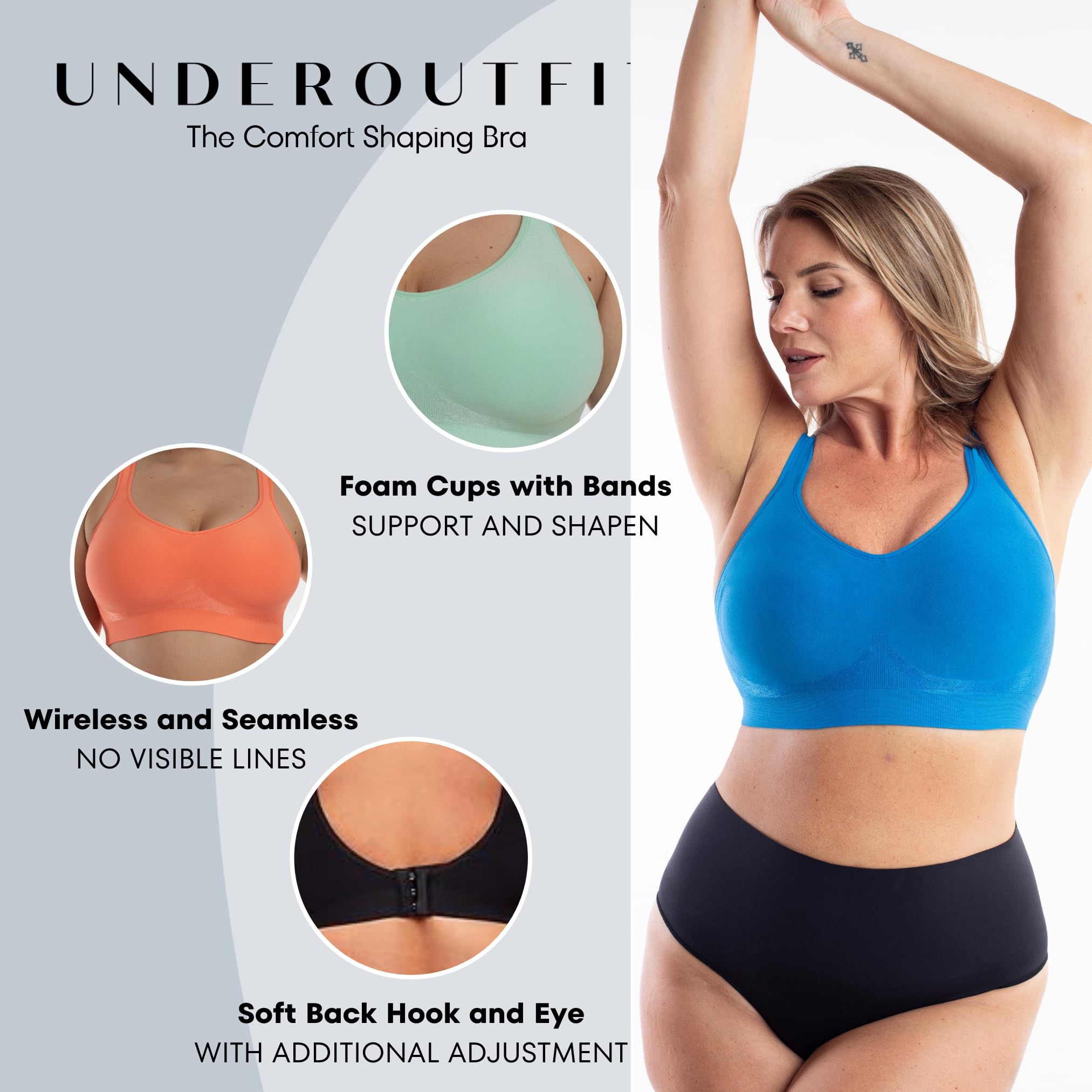 Underoutfit Wireless Comfort Bras for Women - Seamless Support for Everyday Wear - Small to Plus Sizes - Perfect for Work, Yoga & Lounge