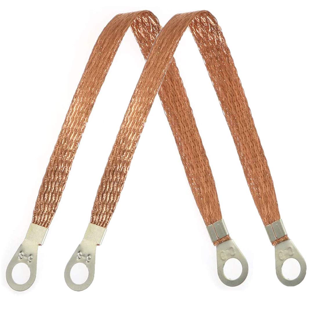 10pcs 300mm Braided Copper Ground Strap Wire with Terminals - Heavy Duty Automotive Engine Grounding Cable for Car, Truck, Boat Electrical System - Improve Vehicle Performance & Prevent Electrical Issues