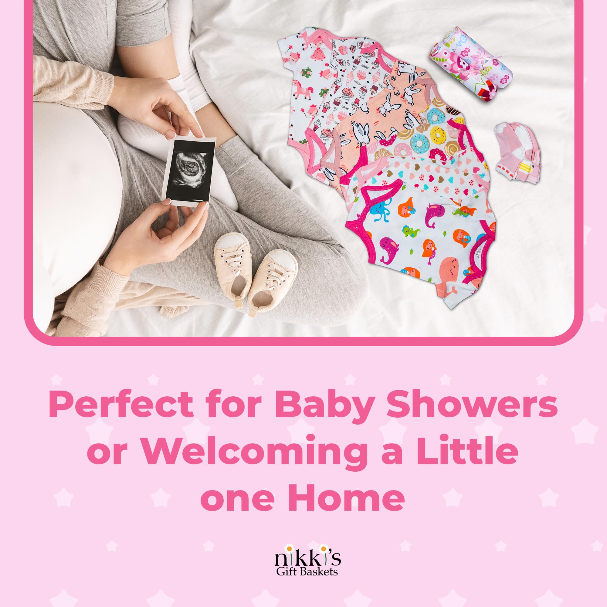 Adorable Pink Baby Girl Gift Set - Newborn Layette & Clothing for Expecting Moms | Perfect Baby Shower & Welcome Home Gift by Nikki’s Gift Baskets | Ideal for New Parents, First Birthday & Special Occasions