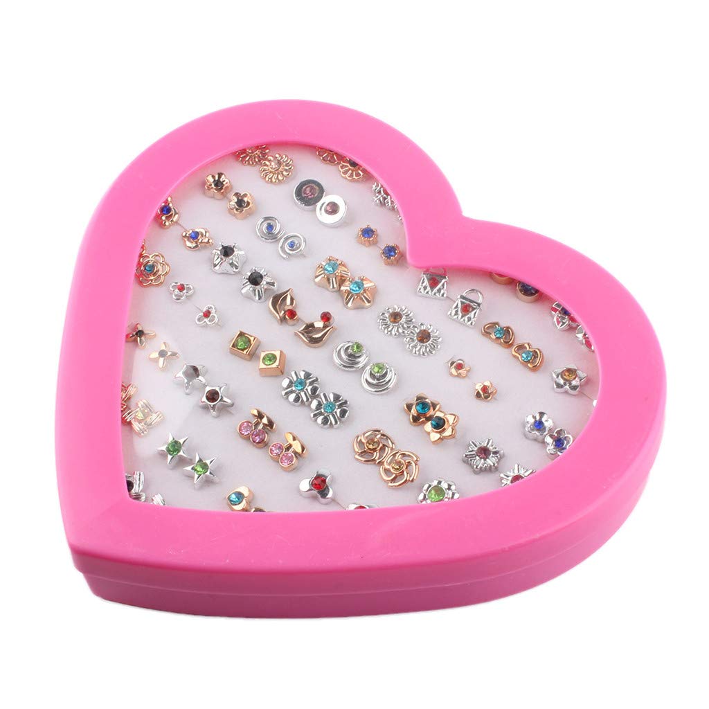36 Pairs Gold & Silver Stud Earrings for Women - Heart, Key & Flower Mini Earrings Set with Gift Box | Colorful Jewelry Accessories for Daily Wear, Parties & Gifts