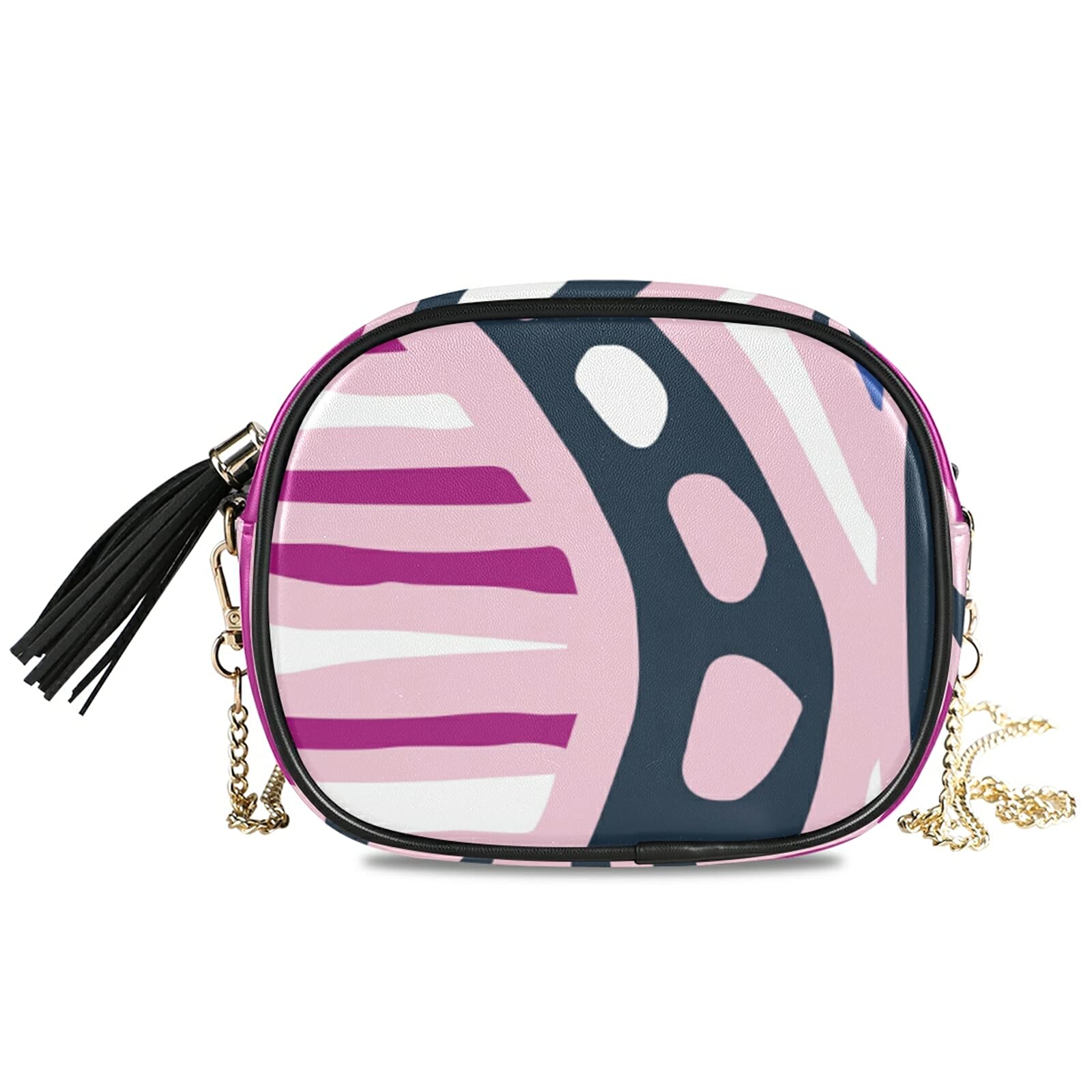 Women's Leather Crossbody Bag - Bohemian Striped Tribal Pink Shoulder Purse with Strap | Small Size Handbag for Makeup, Travel & Daily Use | Fashion Accessory for Casual Outings, Work & Weekend Getaways